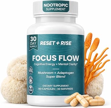 Nootropic Supplement - For Focus, Mental Clarity & Energy with Lions Mane, Cordyceps & Rhodiola Rosea Extract - Mushroom Supplement Adaptogen to Support Brain Health, Memory & Stamina - 60 Capsules