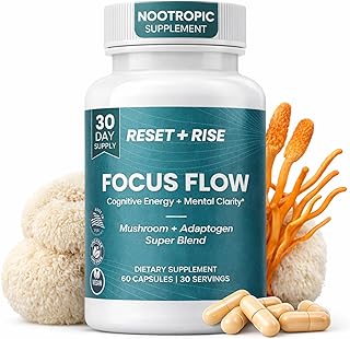 Nootropic Brain Supplement with Lion’s Mane Mushroom, Cordyceps & Rhodiola Rosea Extract - Focus and Energy Supplement, Adaptogen for Brain Health, Mental Clarity, Memory & Mood Support - 60 Capsules