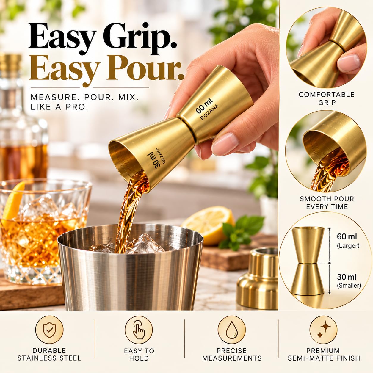 Rozana Peg Measure - Stainless Steel Jigger -6