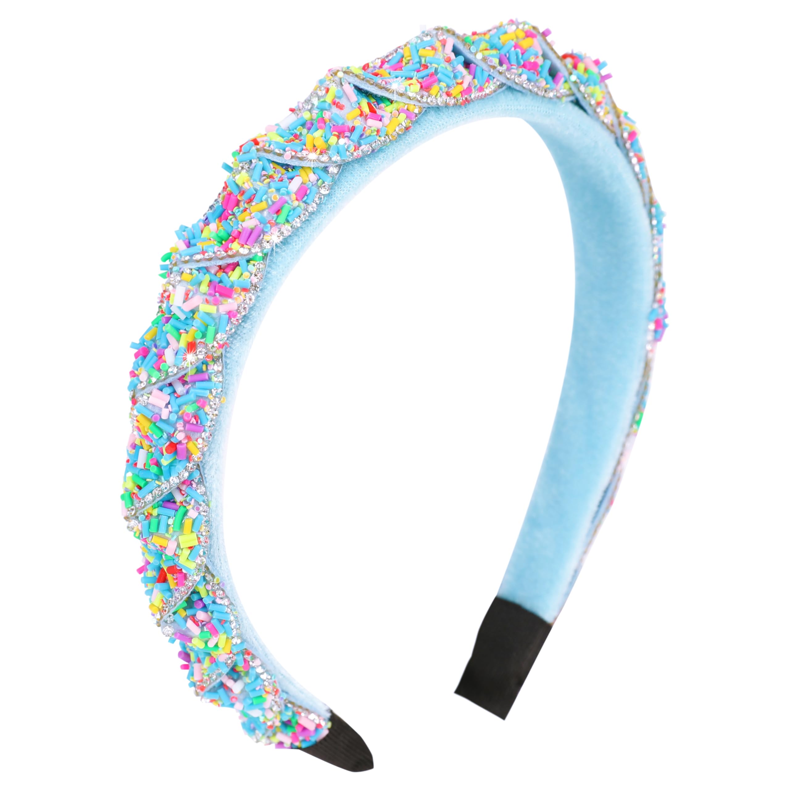 Gmmidea Candy Sprinkle Headbands for Women Beaded Rhinestone Padded Donut Headband Twisted Glitter Rainbow Head Band for Women Party Birthday Hairband