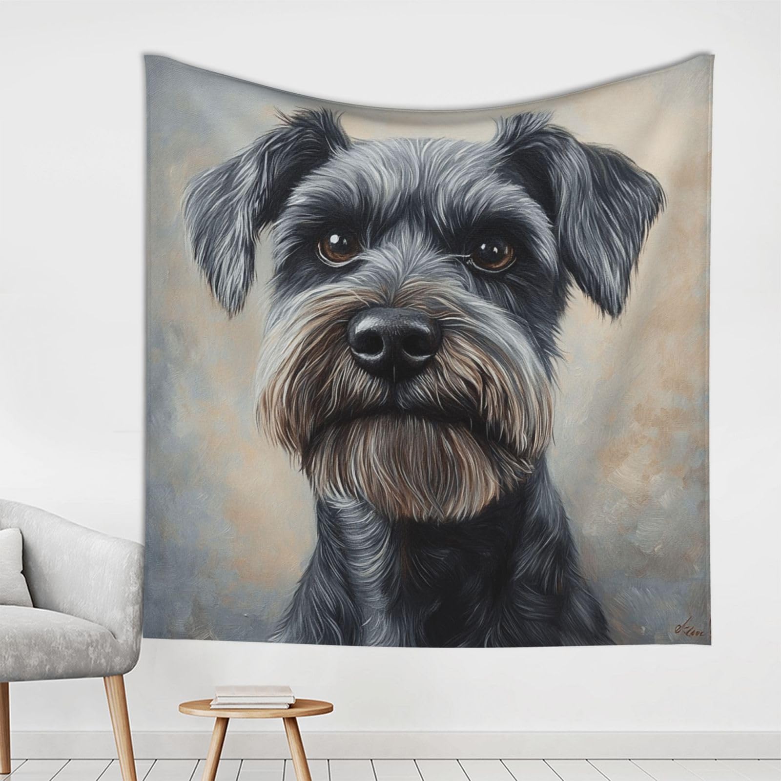 Xopekvlawm Schnauzer Tapestry Wall Hanging For Bedroom Aesthetic Wall Mural Tapestries 150X150 Cm Art Backdrop Tapestries Landscape Poster Tapestry For Living Room Dorm Office Home Decor