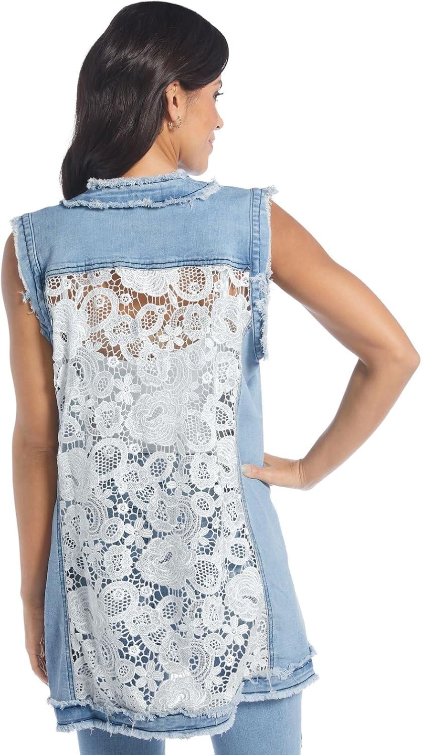 Masseys Womens Lace Denim Vest