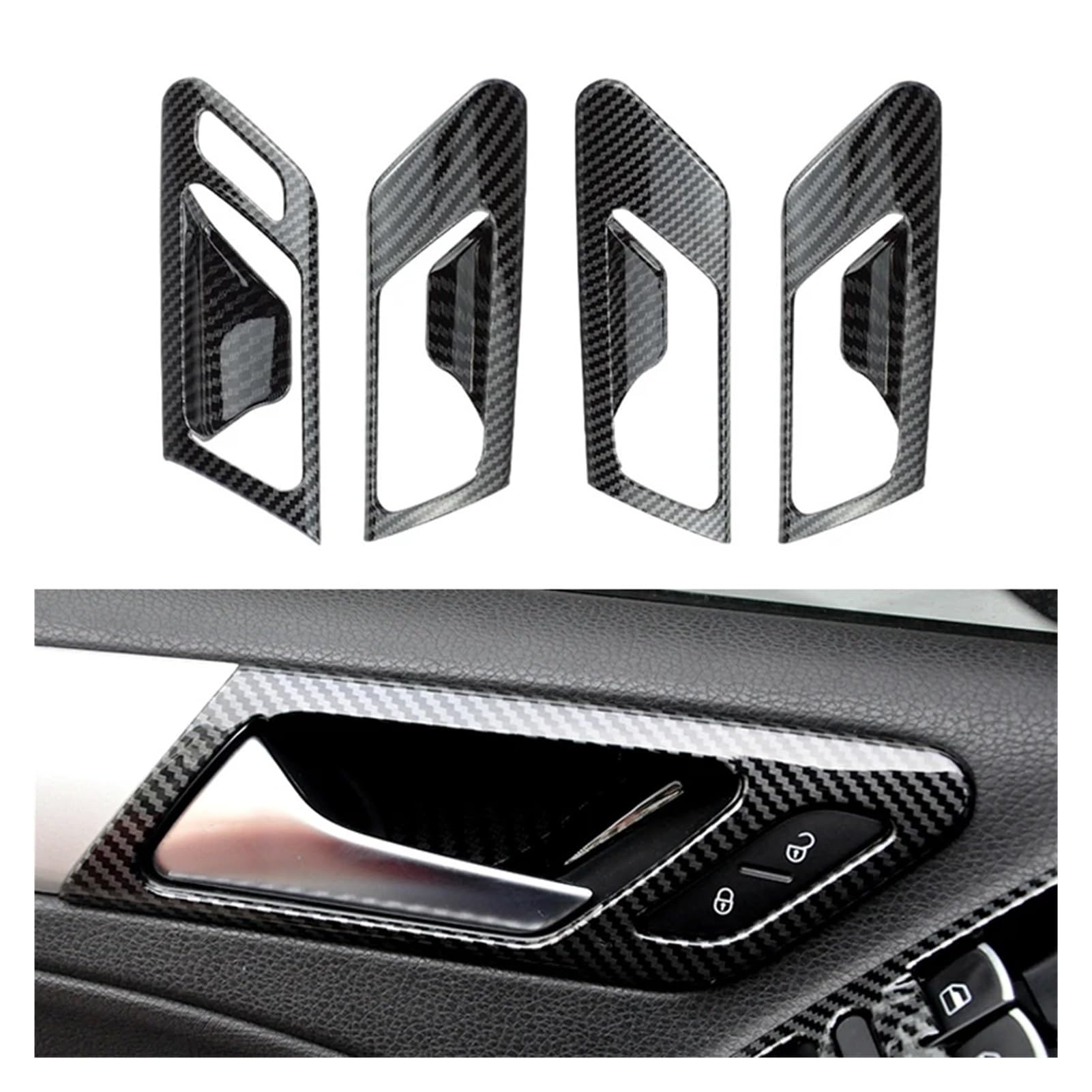 XTVKFWJAB Compatible with Golf 6 MK6 2008-2013 Car ABS Carbon Fiber Style Interior Doors Handle Pull Door Bowl Frame Cover Trim Inner Accessories(LHD)
