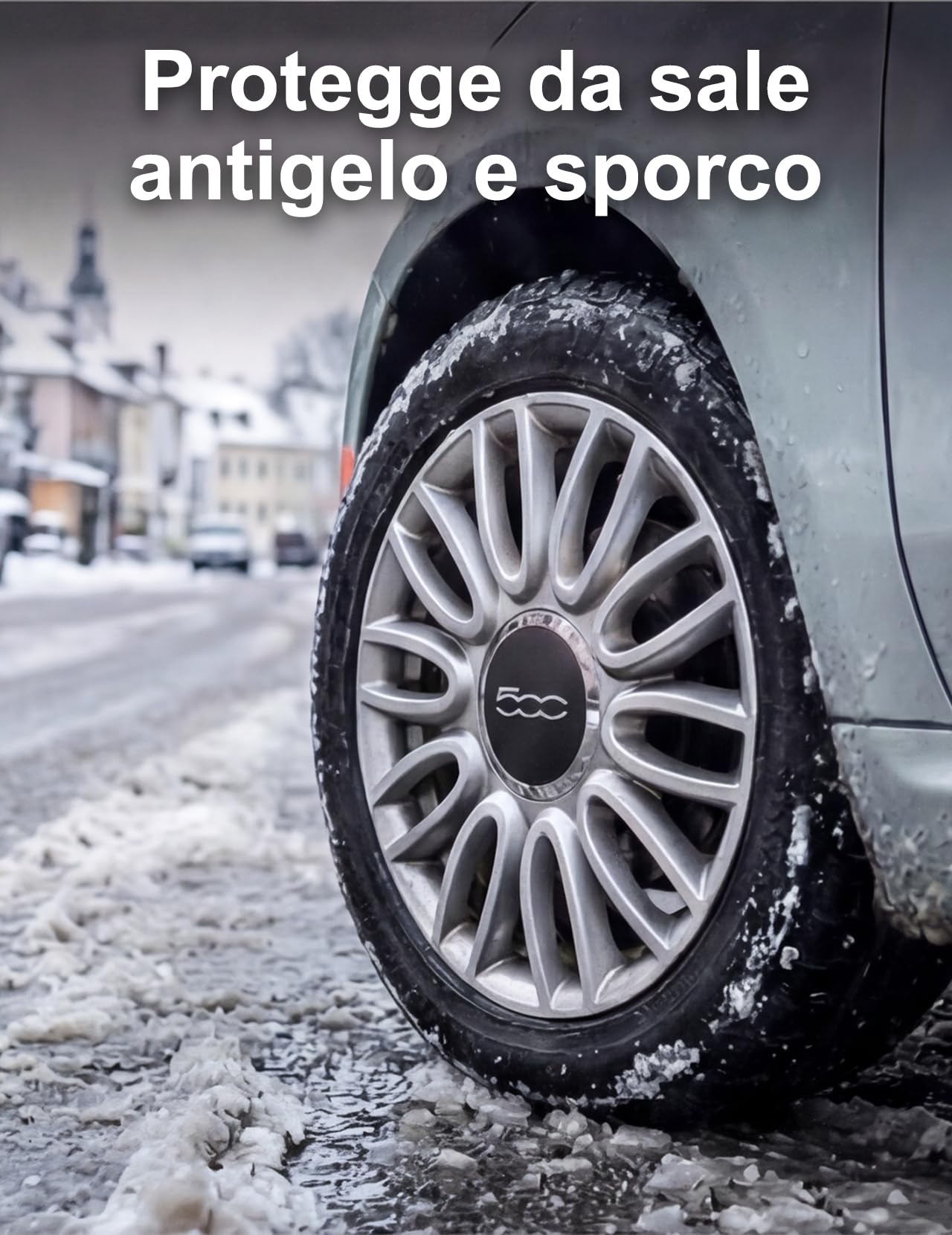 Copri Ruota per FIAT 500 (4 bordo argento scritte argento)