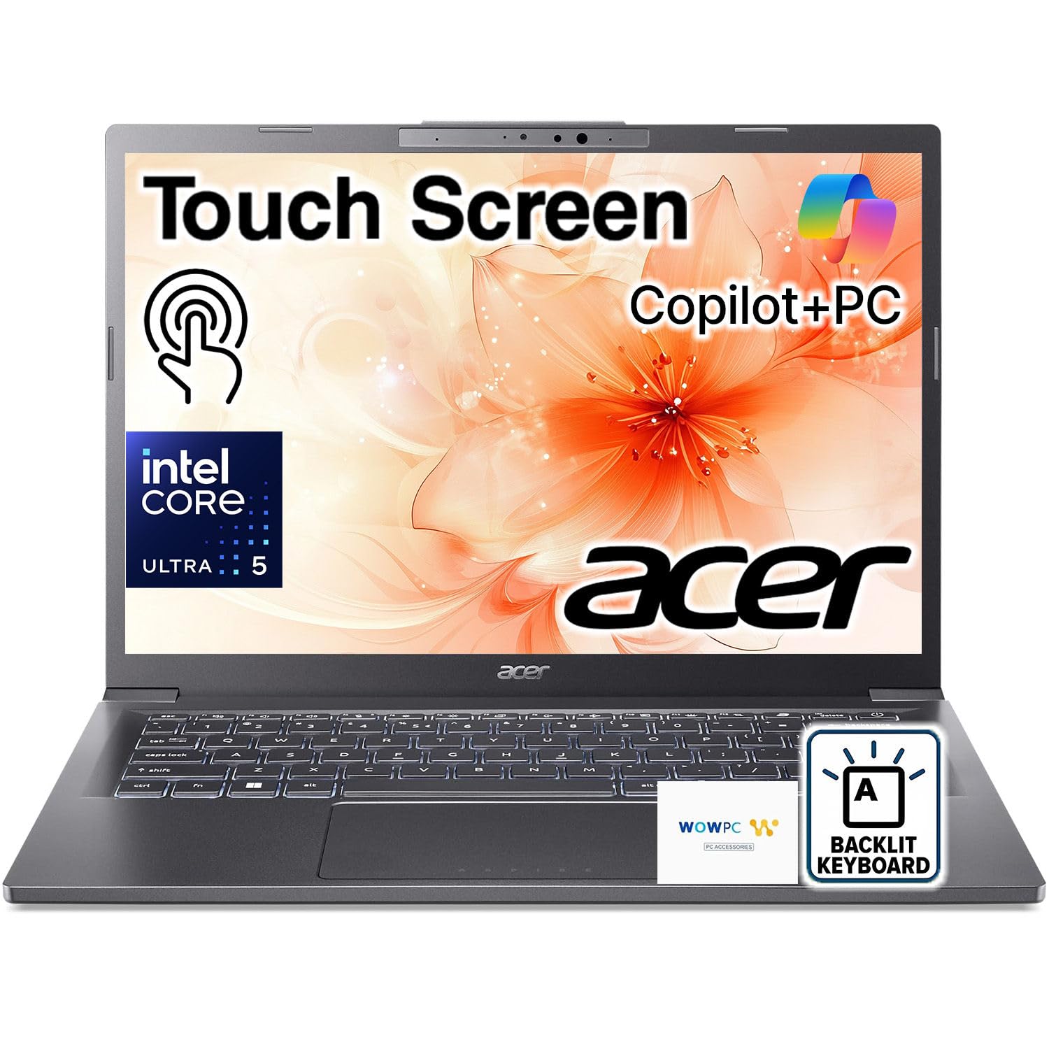 Acer Aspire 14 AI Copilot+ PC Touchscreen Laptop | Intel Core Ultra 5 226V | 14" WUXGA Touch Display | 16GB RAM | 256GB PCIe SSD | Backlit Keyboard | Windows 11