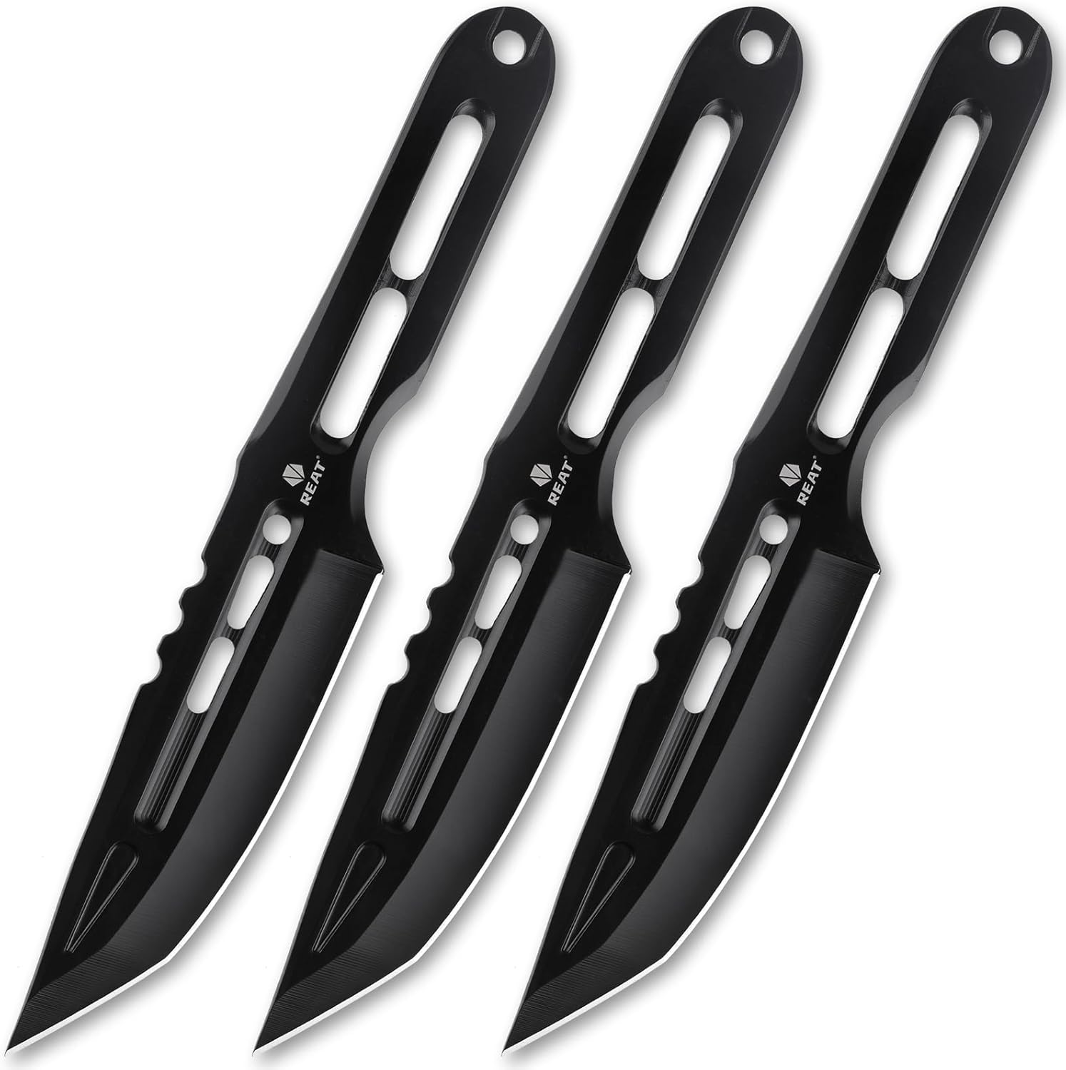 REAT Throwing Knives Set - 3 Piece, 10" Heavy Duty Throwing Knife with 440 Stainless Steel, Includes Sheath for Safe Storage,Ninja Kunai knives for Competition,Training,Recreation,Gifts for Men,Women