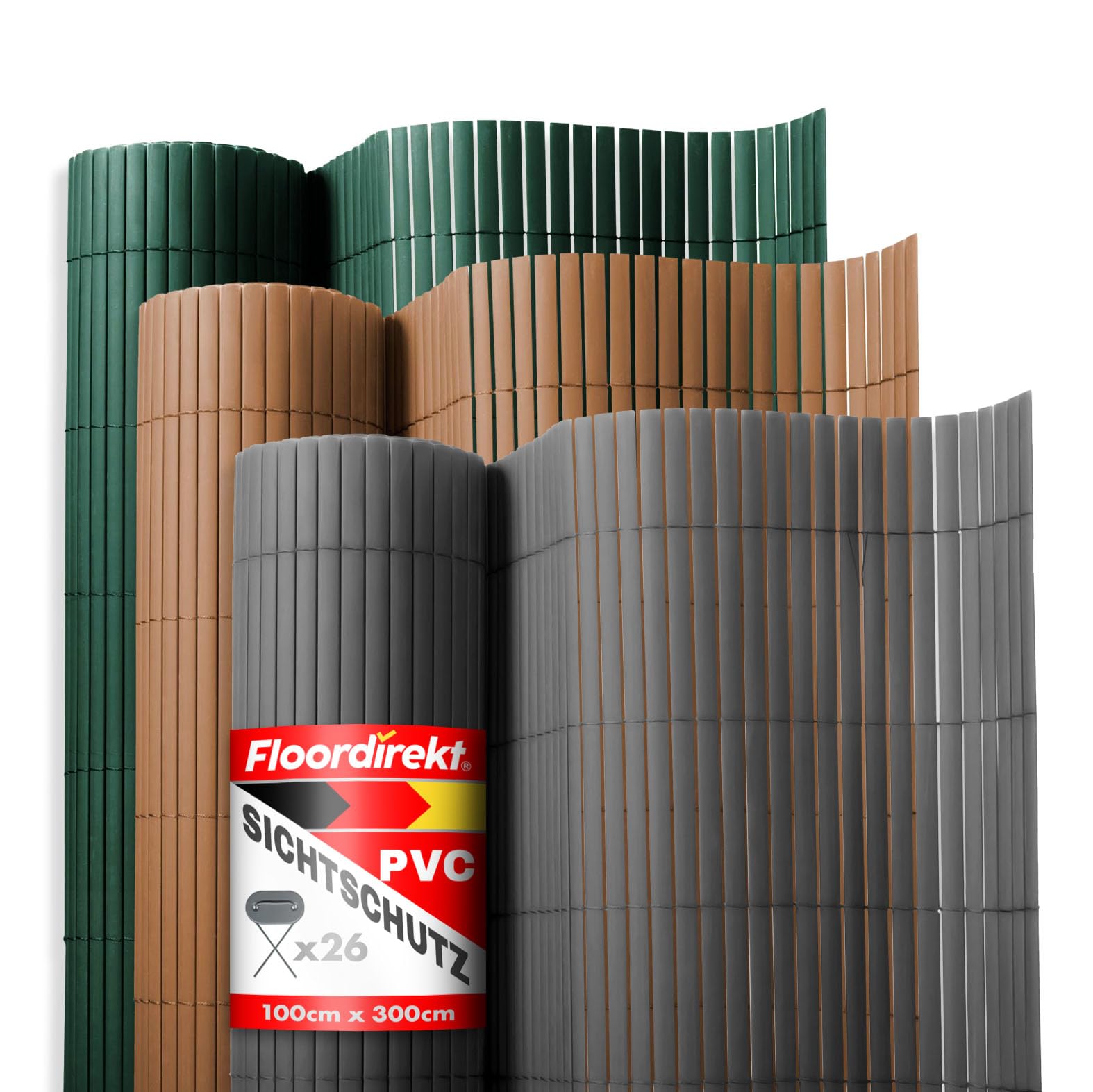 Floordirekt Sichtschutz Zaun Garten Windschutz Terrasse & Balkon Lamellen Sichtschutzmatten aus PVC Gartensichtschutz Zaun