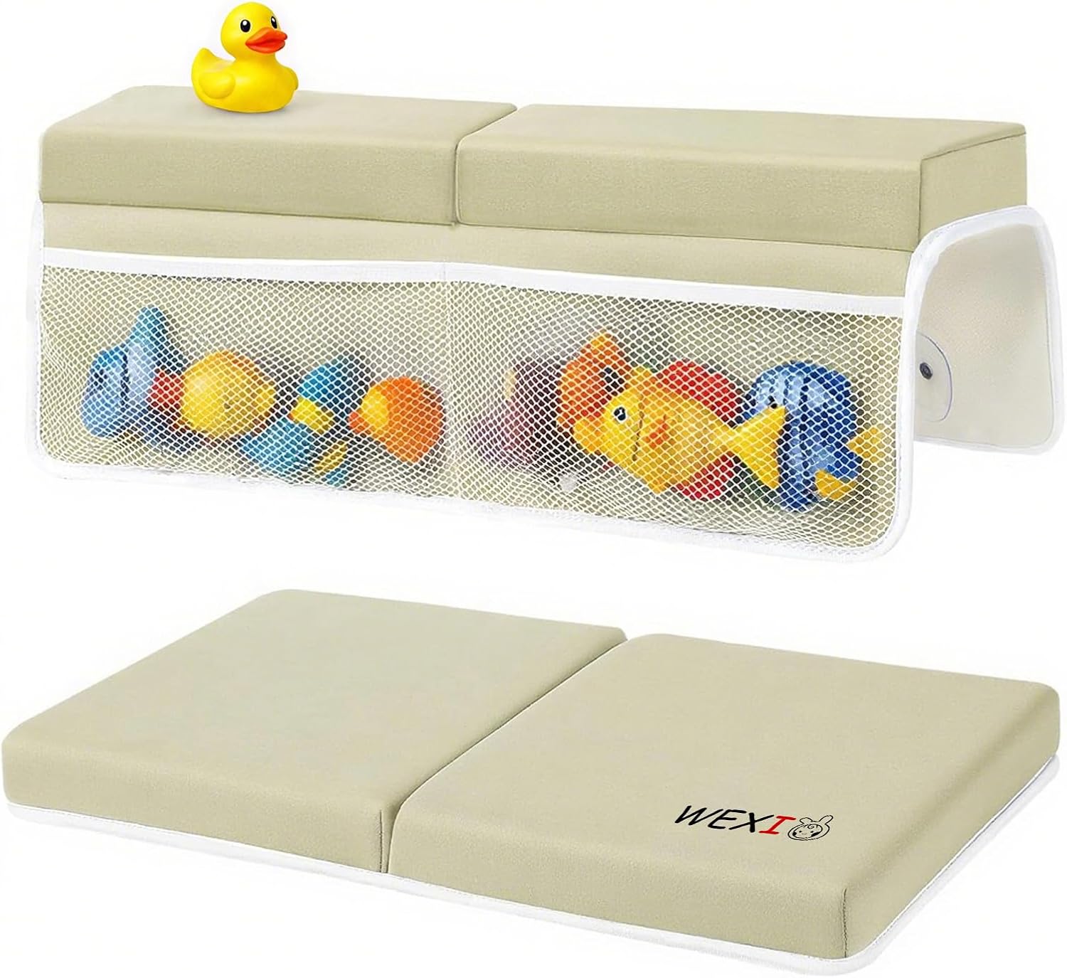 Water-Resistant Baby Bath Kneeler and Elbow Rest Pad Set, Soft Painless Tub Kneeling Pad for Bathing Baby with Toy Pocket Bathtub Knee Cushion Mat for First Time Mom Newborn Bath Time Essentials