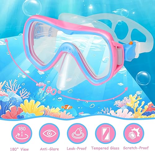 Miniatura 4 de Snorkeling Gear for Kids, Mask Fins Snorkel Set for Kid Panoramic View Diving Mask Anti-Fog Anti-Leak Dry Top Snorkel and Dive Flippers with Travel