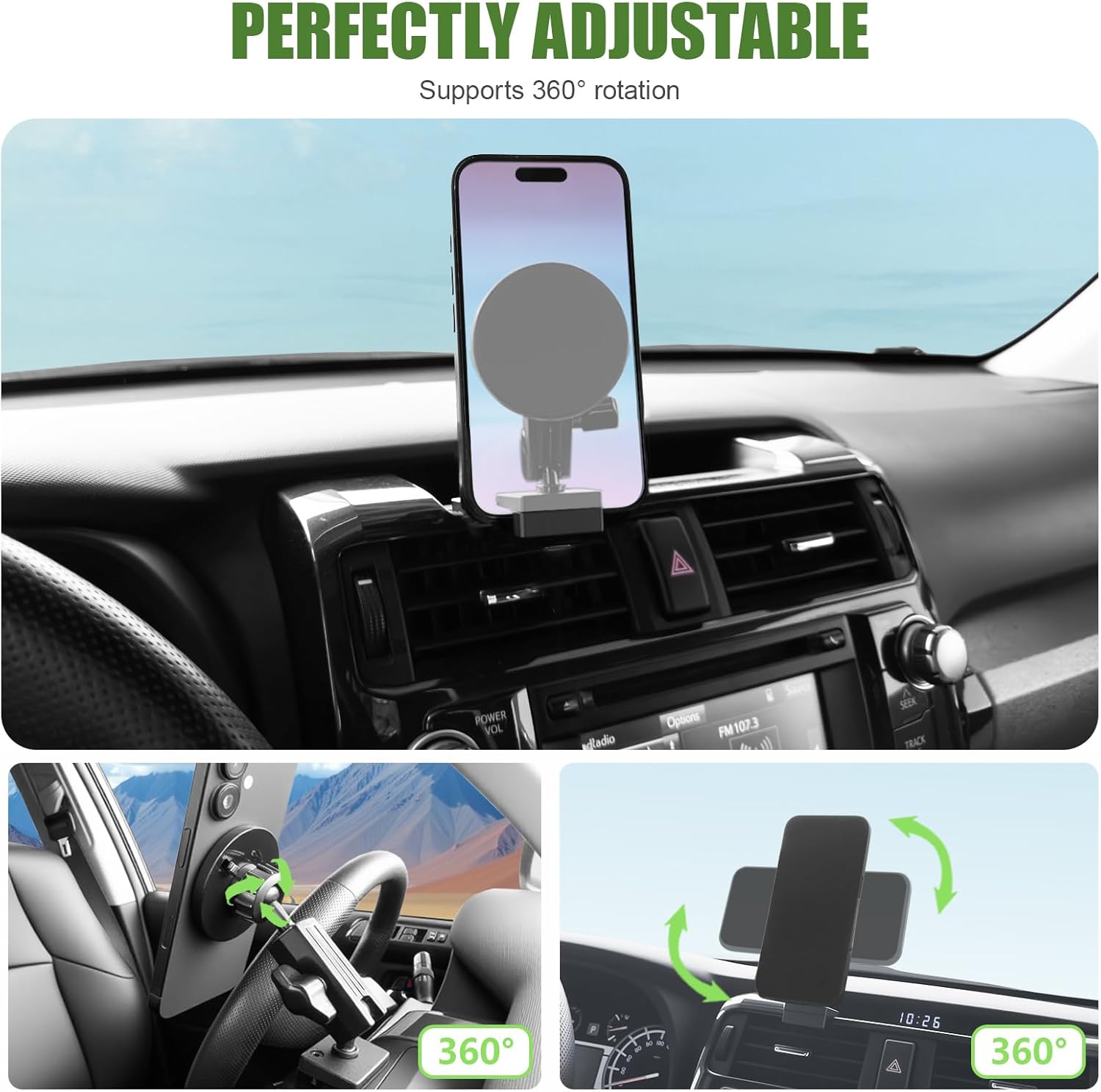 Metal Magnetic Phone Mount Holder for 2010-2024 Toyota 4Runner Strong Magnet Dash Cell Phone Cradles Adjustable Phone Stand Accessories for MagSafe All Smartphone(Classic Version)
