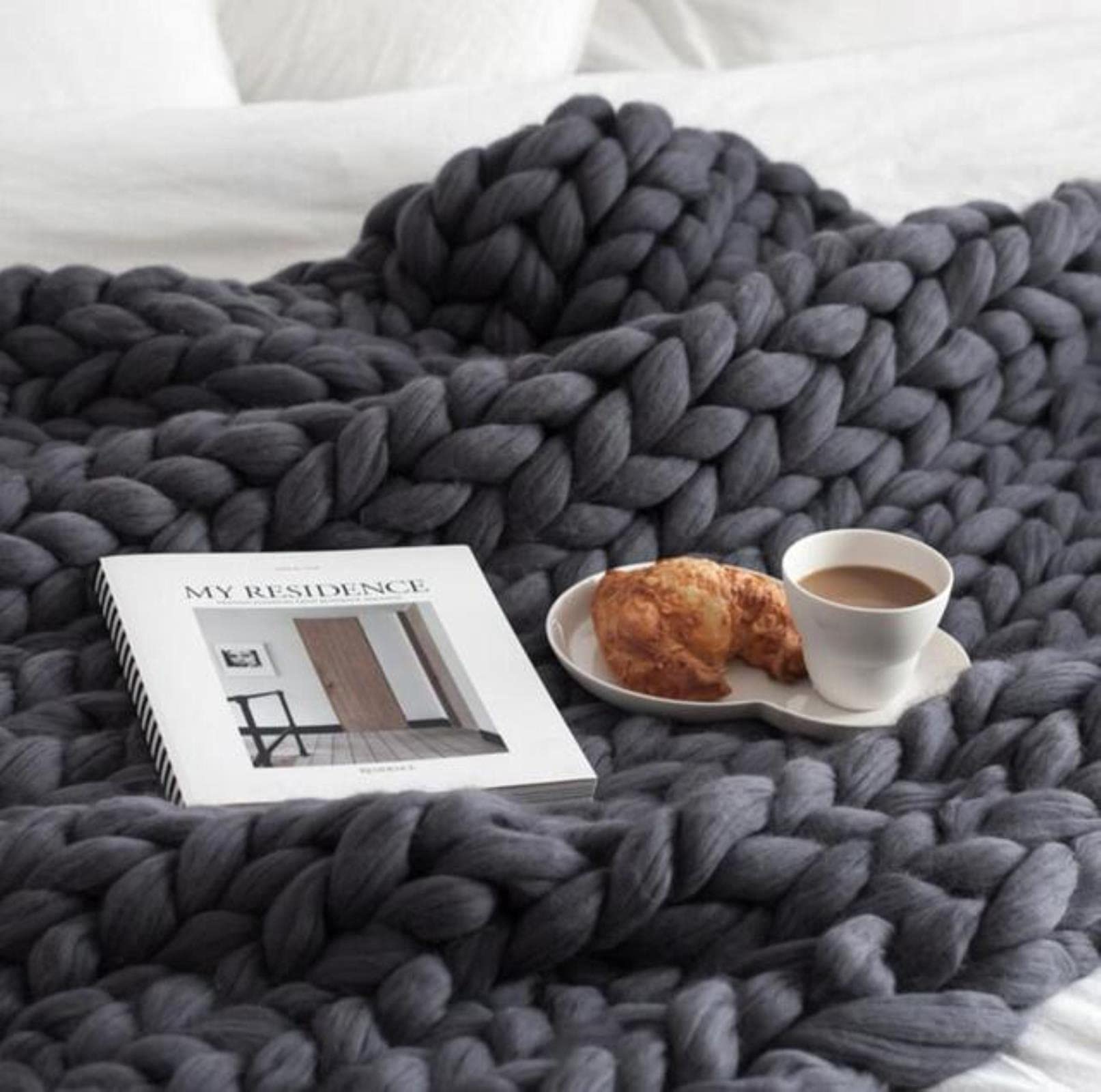 XITING Acryl Hand Chunky Knitted Blanket Thick Thread Blanket Thick Yarn Throw Carpets Soft Warm Decor Bed Textile Knitted Soft Mat
