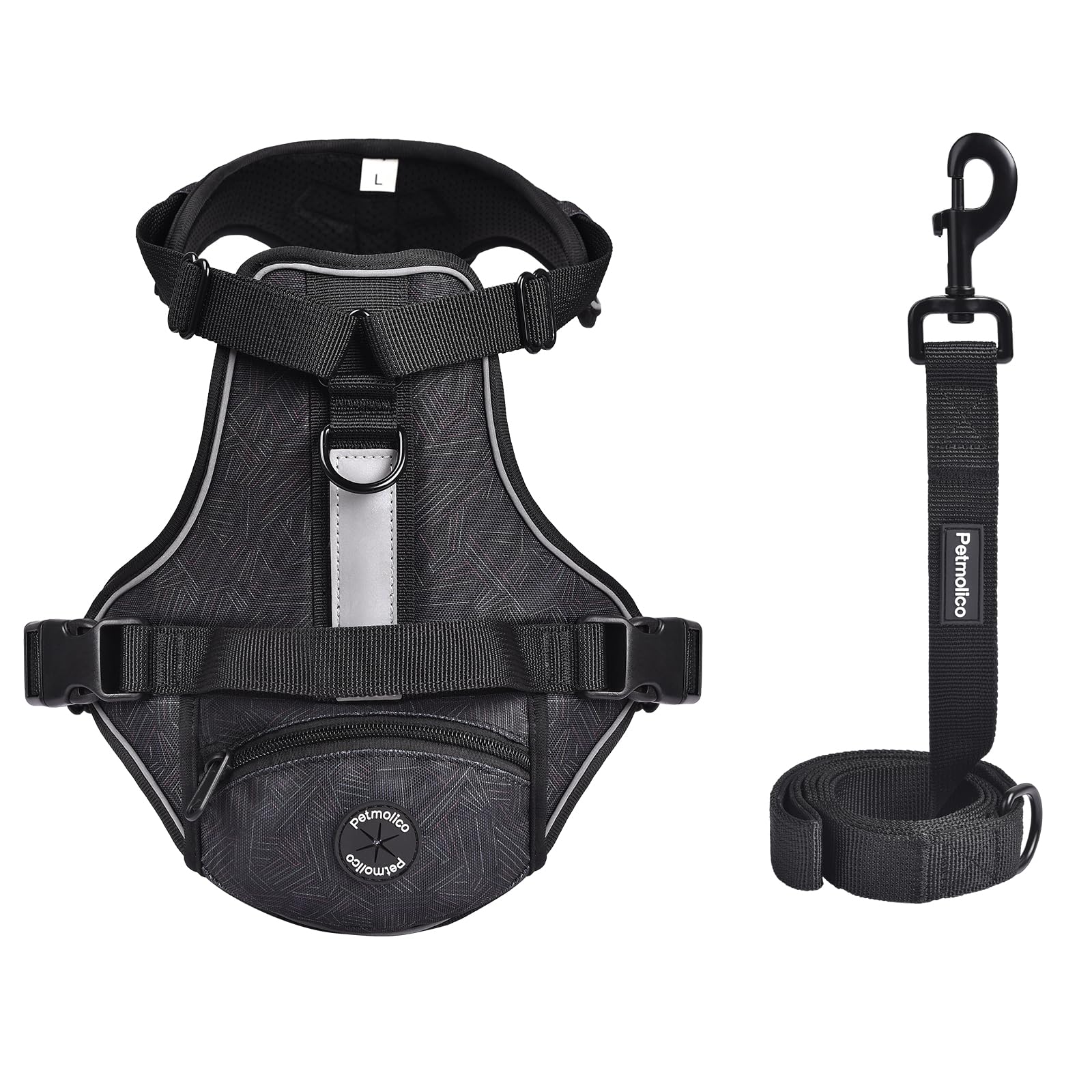 No Pull Dog Harness Vest Reflective Front Clip Vest with Pocket, Adjustable 2 Metal Rings 2 Buckles Easy to Wear & Take Off (Large, Red)