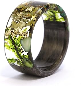 Amazon.com: Forest Wood&Resin Ring with Green Natural Stones
