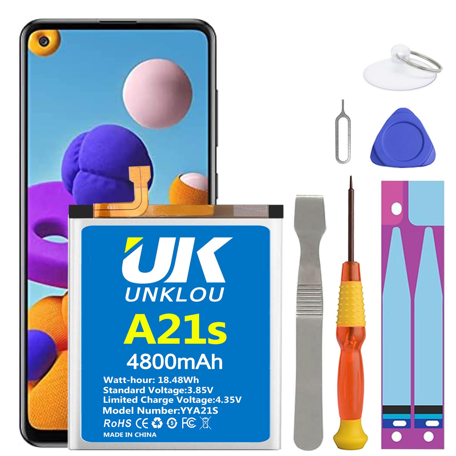 UNKLOU Galaxy A21s Battery, (Upgraded) 4800mAh Li-Polymer EB-BA217ABY Replacement Battery Compatible wit Samsung Galaxy A21s SM-A217F A12 SM-A125F SM-A125M SM-A125U with Repair Tool Kit