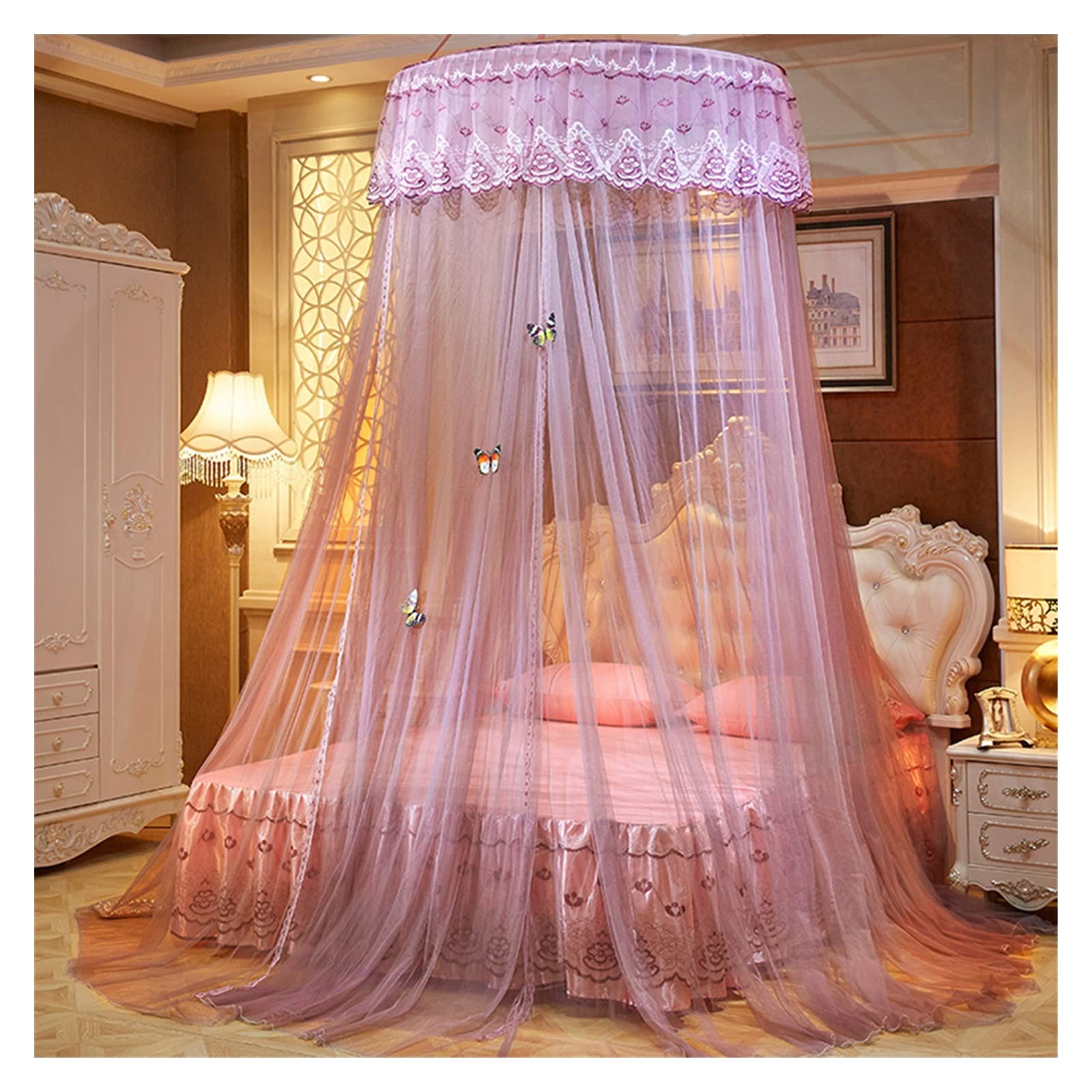 GJMSSMY Bed Canopy Mosquito Net for Bed with Large Hanging Queen Canopy Bed Curtain Net for s s or Adults (Color : Pink)
