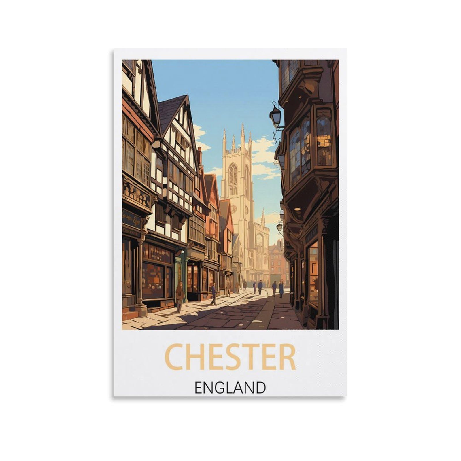 ZZHHEGN Chester England Vintage Travel Poster 24x36inch(60x90cm) Canvas Art Poster And Wall Art Picture Print Modern Family Bedroom Decor Posters
