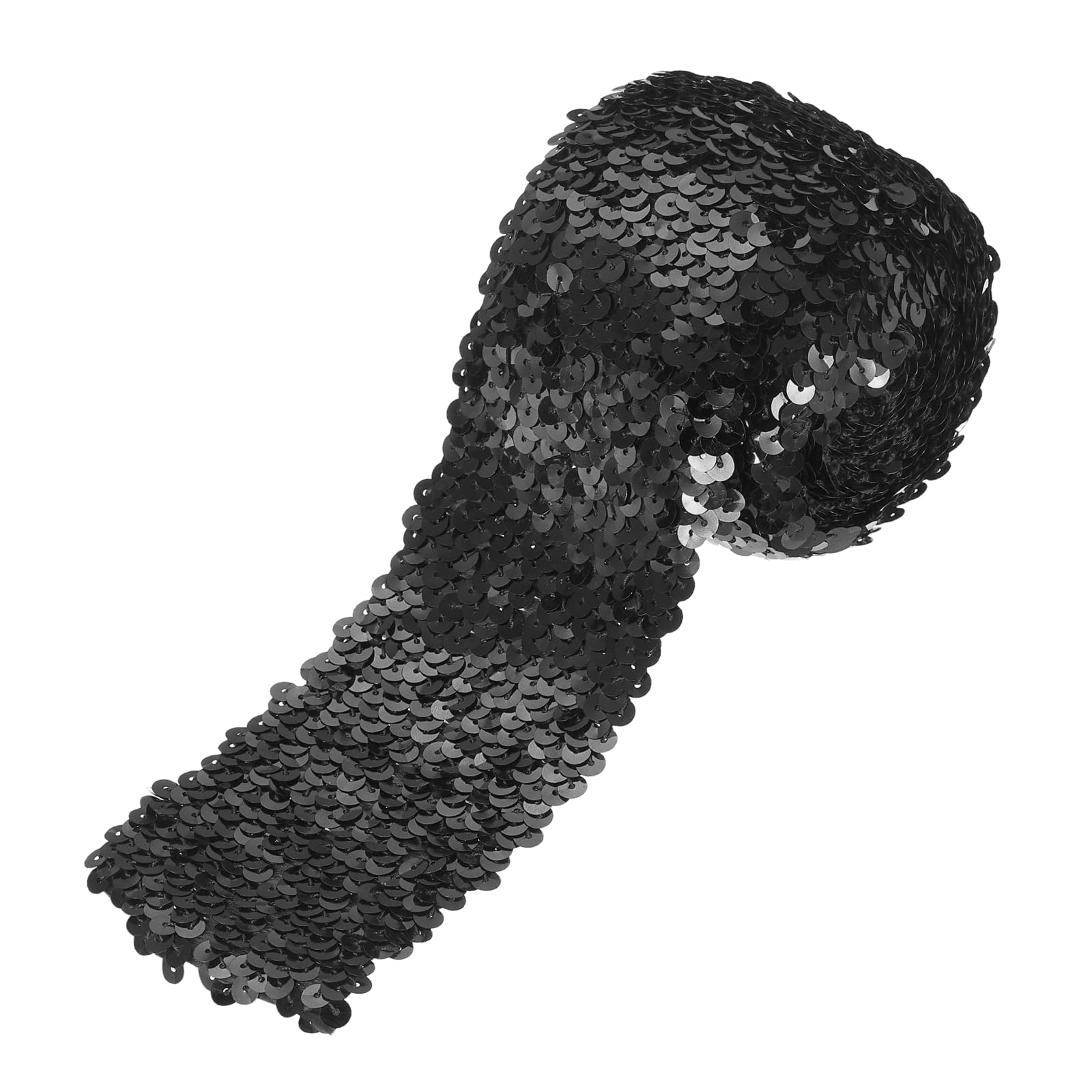 sourcing map 3.5 Yards 3 Inch Elastic Sequins Trim 8 Row Flat Sequin Strip Paillette Sequins Fabric Ribbon for Crafts DIY Sequin Fringe Sewing Black
