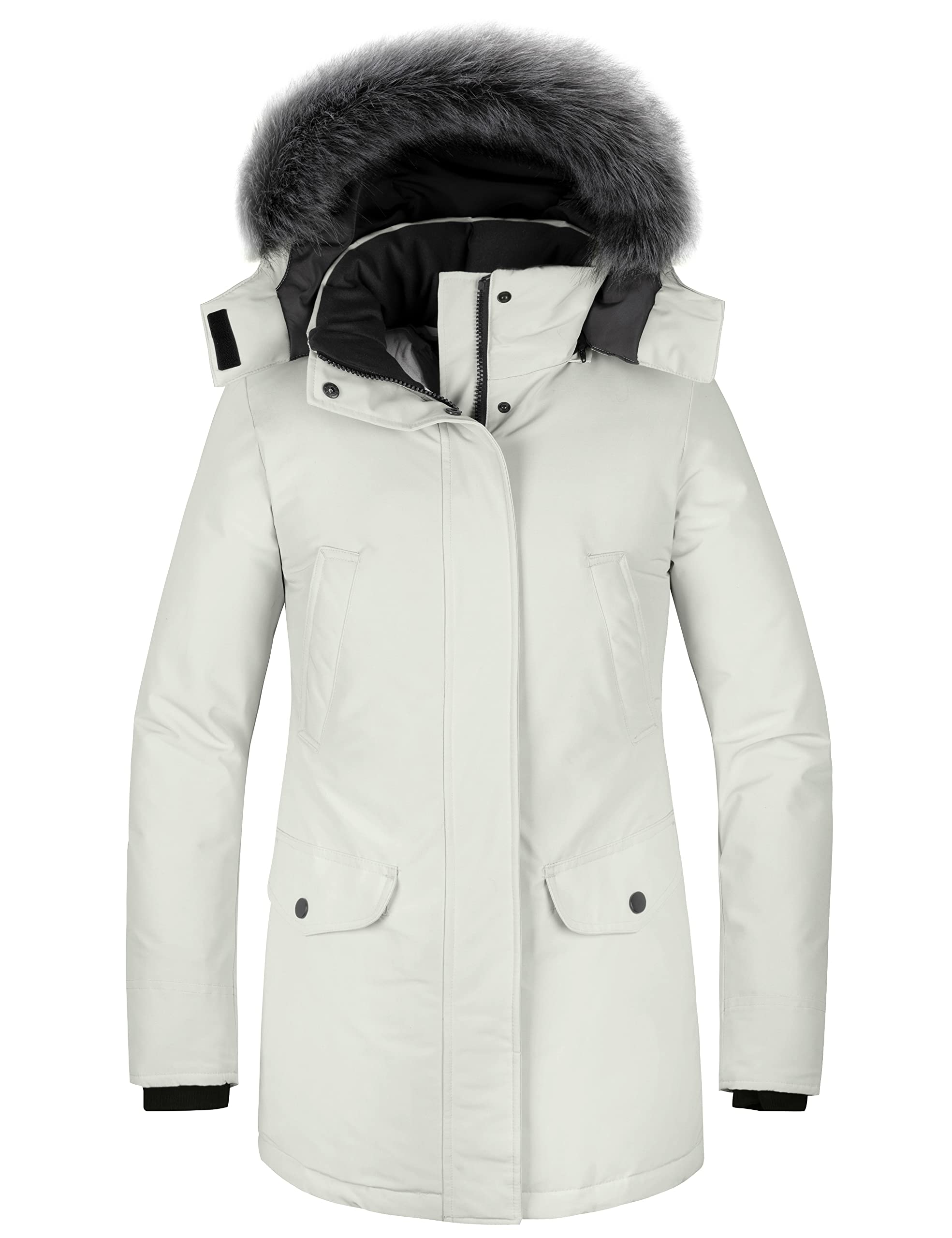 Wantdo Giacca Invernale Imbottita Calda Parka con Pelliccia Esterno Giaccone da Lavoro Antivento Giacca Pesante Donna
