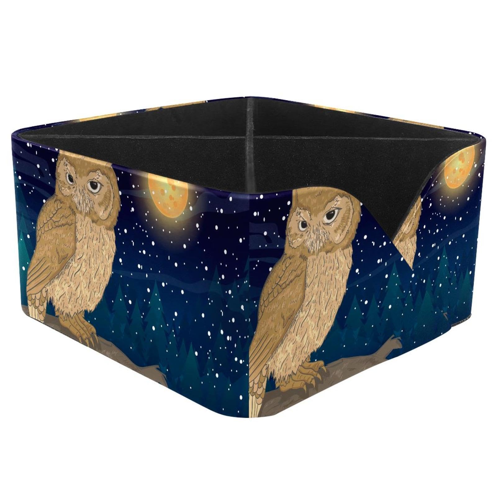 KengjuTesu Owl with Full Moon Desktop Organizer Pen Holder, Rectangular Pencil Cup for Office, Study and Makeup Stations