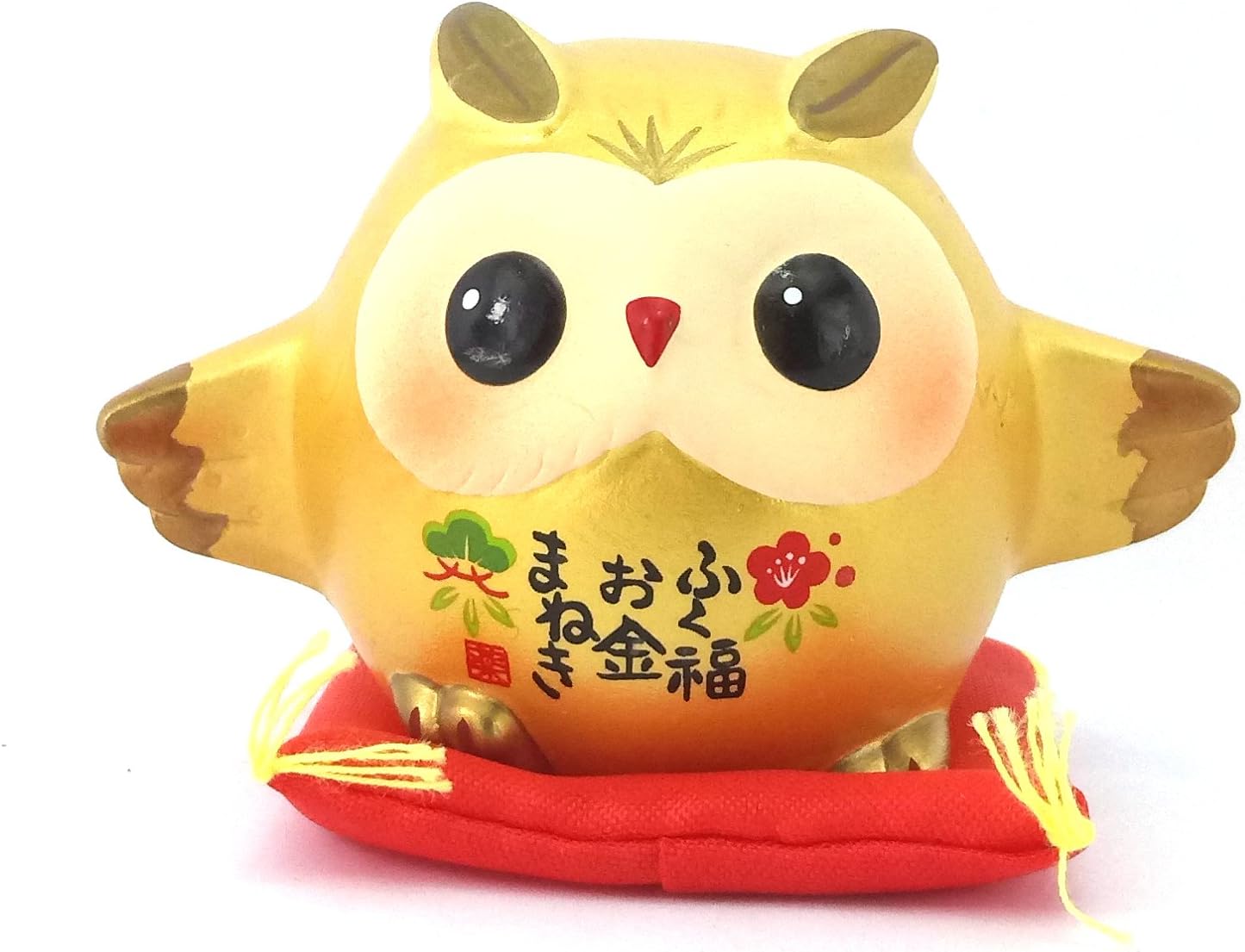 yakushigama Maneki Neko - Japanese Cute Owl Figurines 2" (4 Colors Available) (Gold)