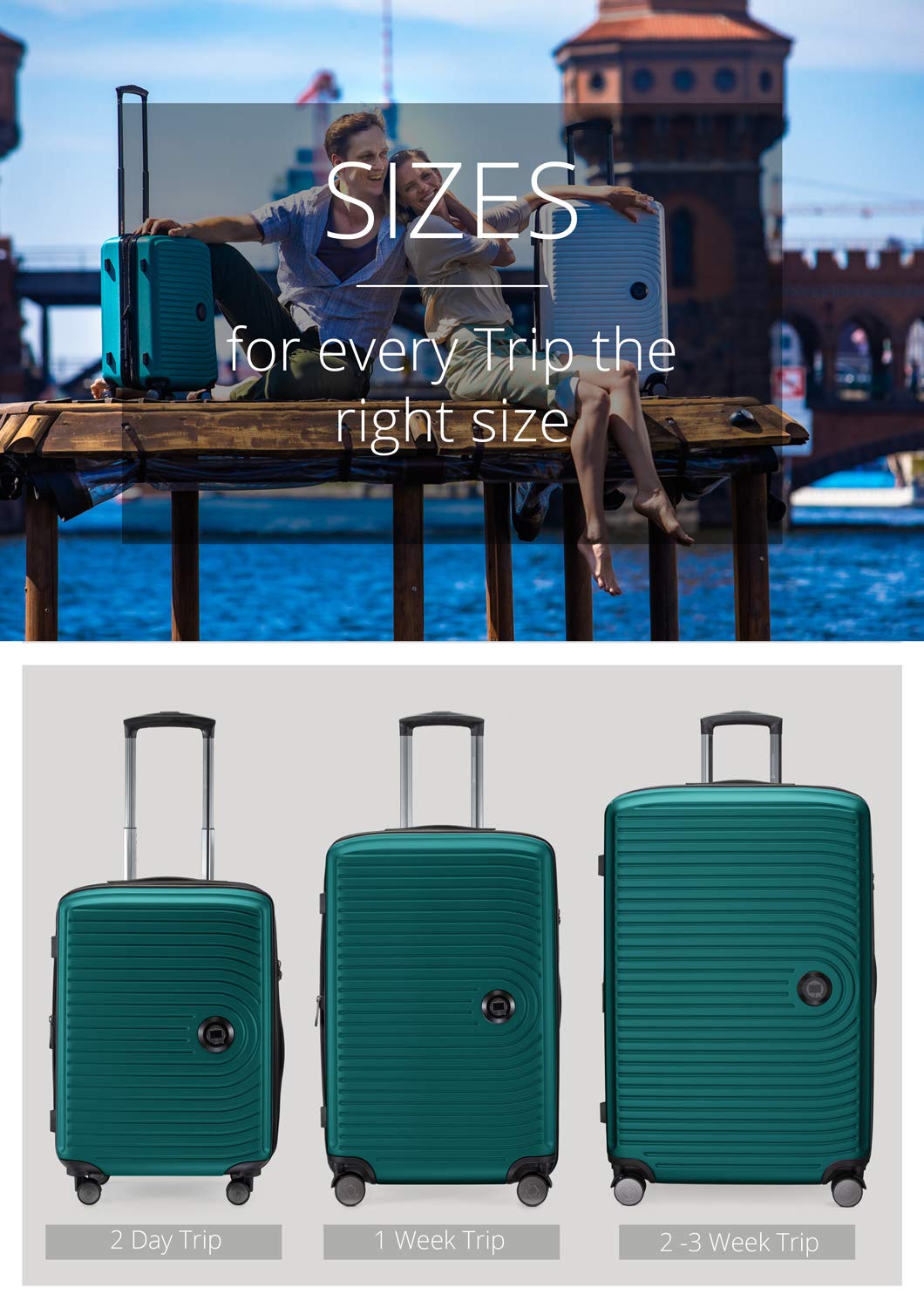 Hauptstadtkoffer Mitte - Valigia rigida media 68 cm estensibile, valigia da stiva, serratura TSA, 4 ruote doppie, trolley da viaggio, 88 L + Etichetta bagaglio digitale, Turchese