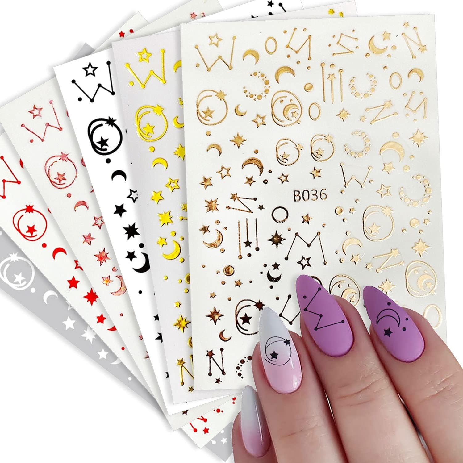 8 Sheets Nail Art Stickers Decals 3D Self-Adhesive Nail Art Stickers Constellation Slider Letters Nail Art Decorations Stars Decals Manicure Accessories (Constellation)