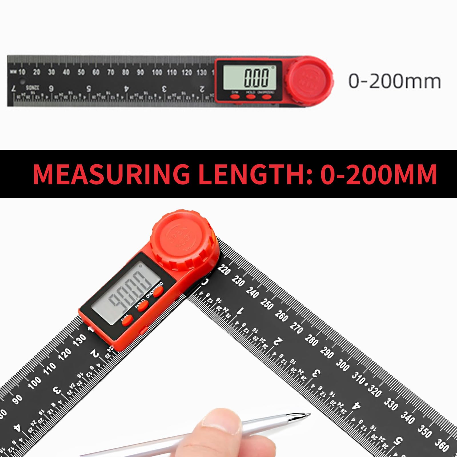 Digital Angle Finder, 200mm/7 Inch Protractor with LCD Display, Precision Angle Measuring Tool, 360° Digital Angle Gauge - Image 2
