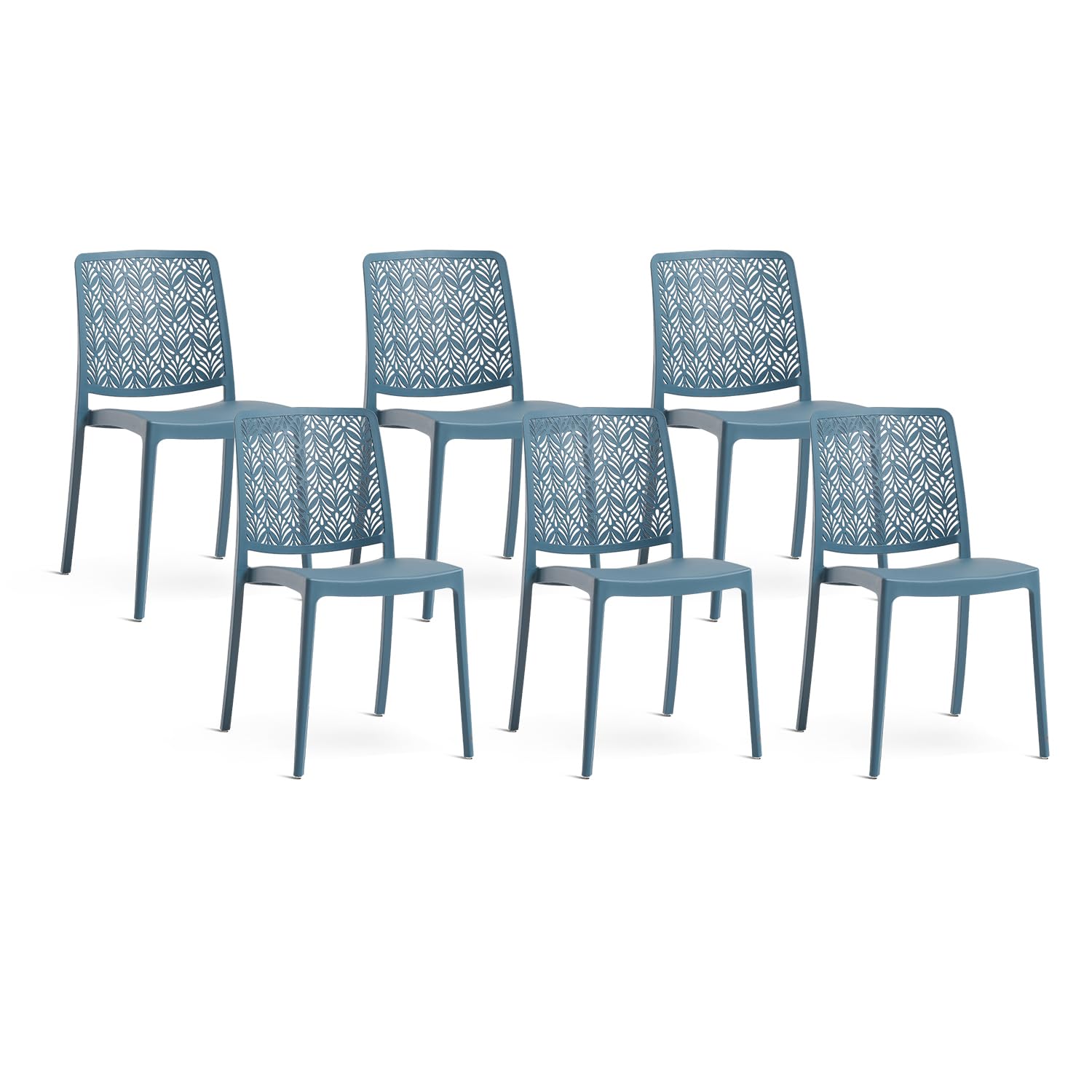 SIEDITI FUORI E DENTRO Sillas de Jardin en polypropylène Avec Fibre de verre, Sillas empilables pour extérieur ou intérieur, Design Moderne et ajouré - Yara (6 Sillas, Azul Petróleo)