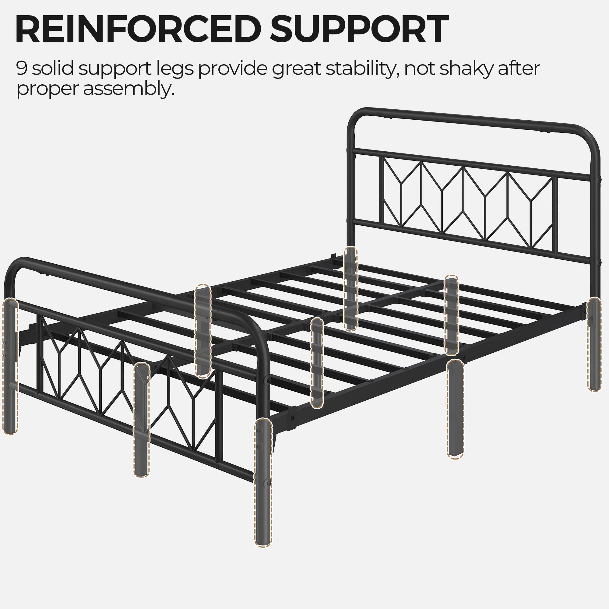 Yaheetech Metallbett 140 x 200 cm Vintage Bettrahmen mit Hohem Kopfteil, Bettgestell Moderner Minimalistischer Doppelbett mit Lattenrost & Stauraum unter dem Bett für Schlafzimmer Gästezimmer, Schwarz