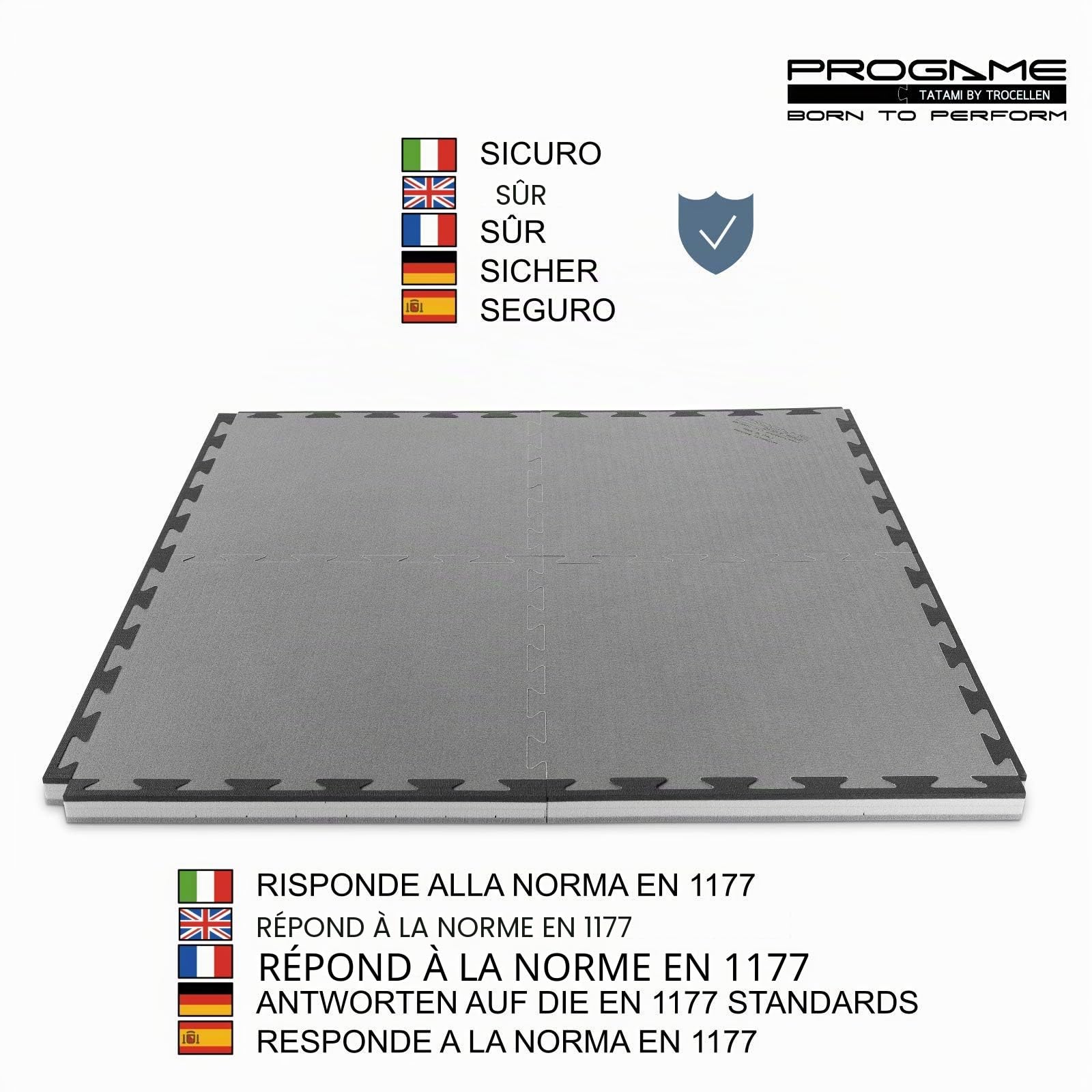PROGAME Tatami 3,5 cm HOME GYM Kit 8 pièces 50x50 cm Noir/Gris Tatami Mat pour Arts Martiaux et Sports de Combat