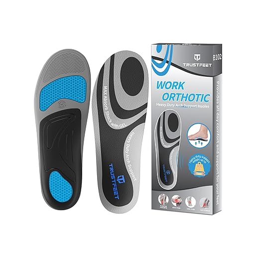 Trustfeet Work Orthotic Heavy Duty Support Insoles,250+lbs Anti Fatigue Relieve Foot Pain Work Boot Shoes Inserts for Standing All Day,Plantar Fasciitis High Arch Support Insoles for Man Women-XS