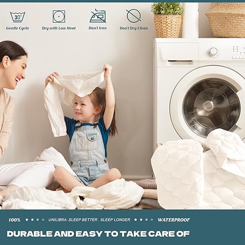 Miniatura 6 de Protector de colchón 100 % impermeable, transpirable, acolchado, con bolsillo profundo que se estira hasta 18 pulgadas, funda de colchón de relleno