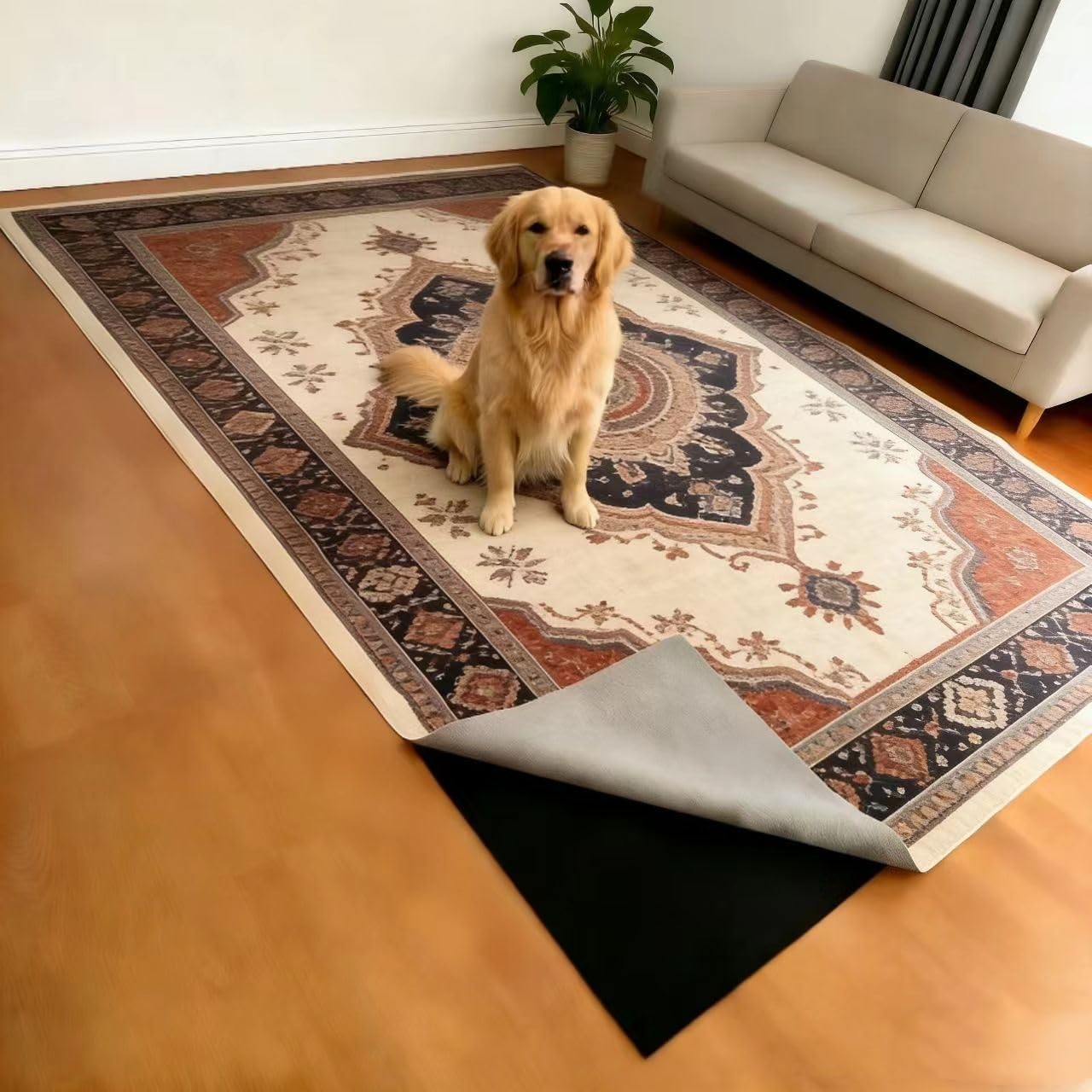 Non-Slip Rug Pad 5x7 ft,1/8" Thick, Non Skid Rug Pads for Hardwood Floors and Carpet, Extra Thick Area Rug Gripper, 100% Waterproof Felt and Rubber Rug Mat