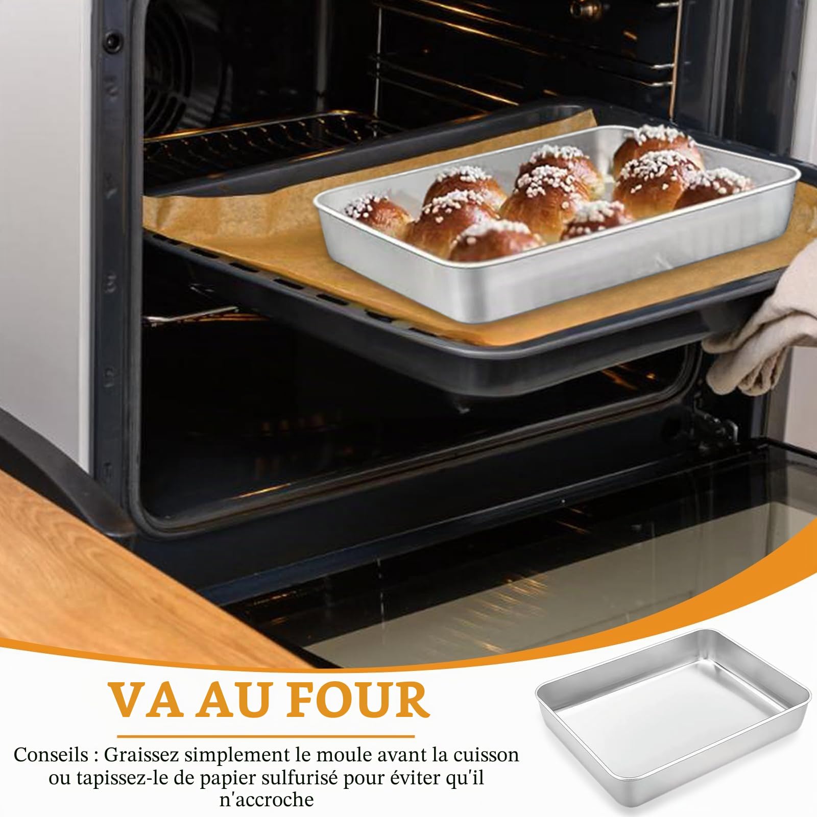 Lot de 2 plaques de cuisson rectangulaires - 30 x 25 x 5,5 cm - En acier inoxydable - Passe au lave-vaisselle - Plat profond pour four, rôtir, servir