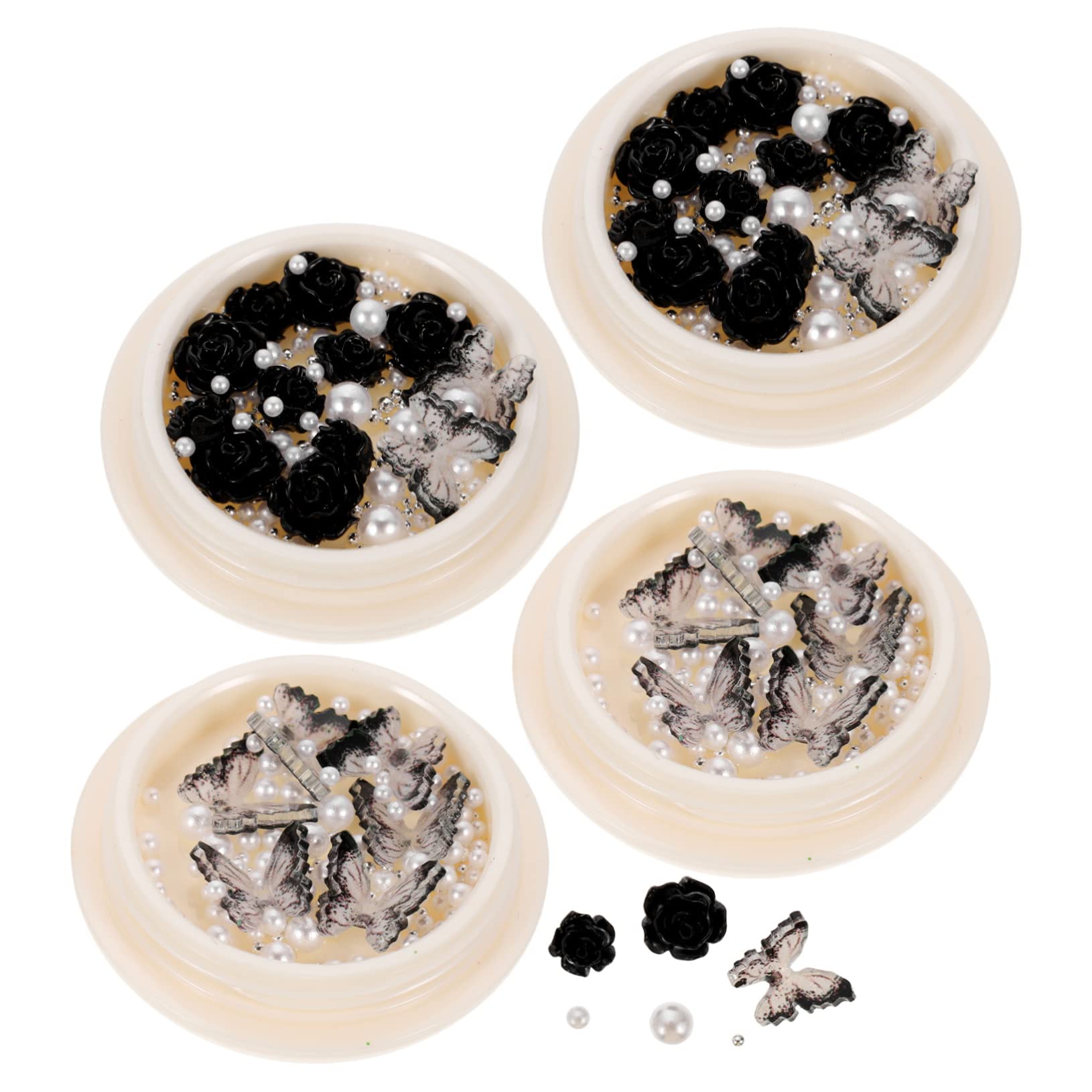 VALICLUD 4 set Decorazione Per Unghie Con Strass Di Nera Cristalli Adesivi Perle Resina Nera 4 scatole*4