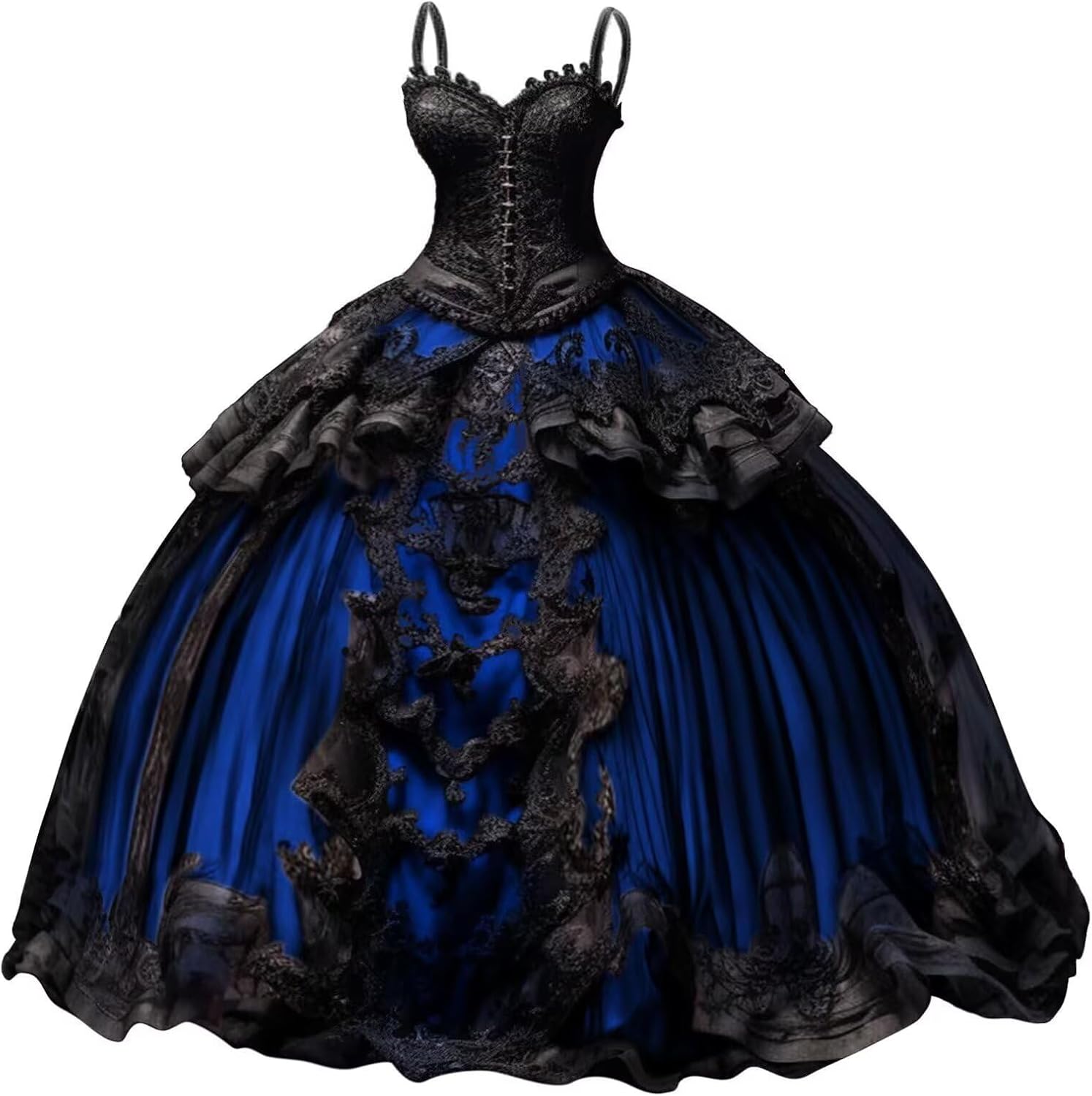 Women's Spaghetti Gothic Quinceanera Dresses with Black Lace Appliques Prom Dresses Vintage Wedding Dress for Bride