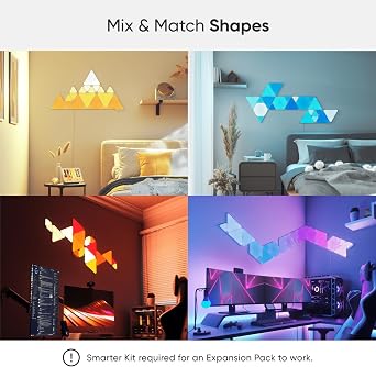Nanoleaf Shapes Smart Light Panel, Nano Leaf Triangle, Expansion Pack, Set of 3, Additional Panels, Music Linkage, Built-in Rhythm Module, Direct Connection, 16.8 Million Colors, RGBCW, Alexa, Google