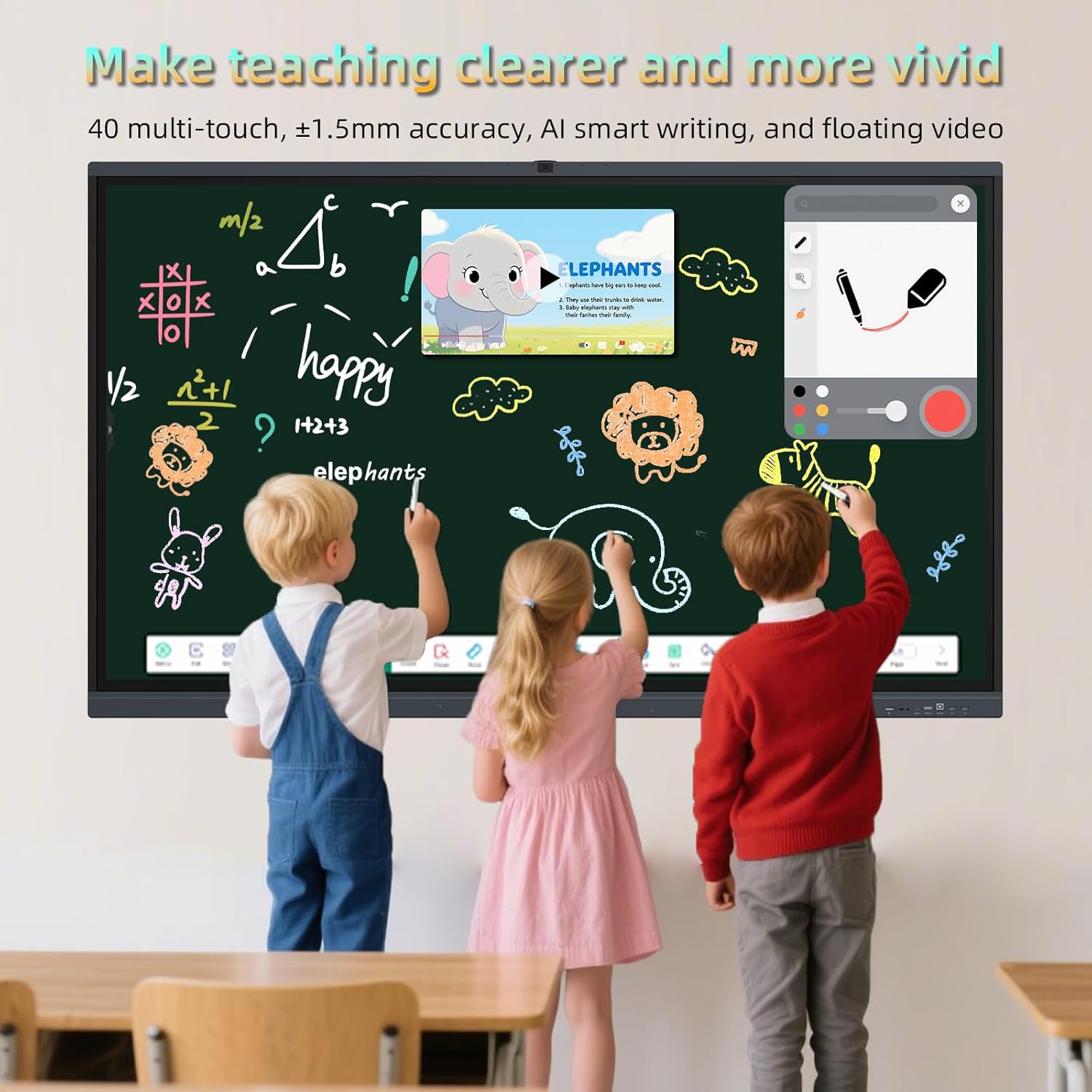 65" Smart Board Google EDLA-Certified 4K Interactive Whiteboard SmartBoard for Classroom & Office Business, Android 14 Touchscreen with 13MP AI Camera 8G RAM+64G ROM, 40-Points, Wall Mount Included