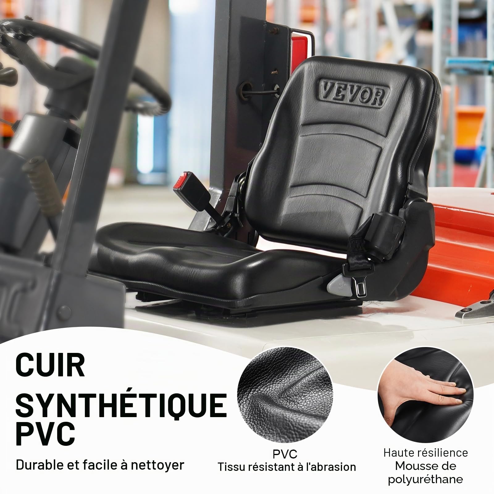 VEVOR Siège de Chariot Élévateur Universel Siège de Tracteur Rabattable Dossier à Angle Réglable Micro-interrupteur Ceinture de Sécurité Rétractable Fente Étendue 160-340 mm pour Chargeur Excavateur