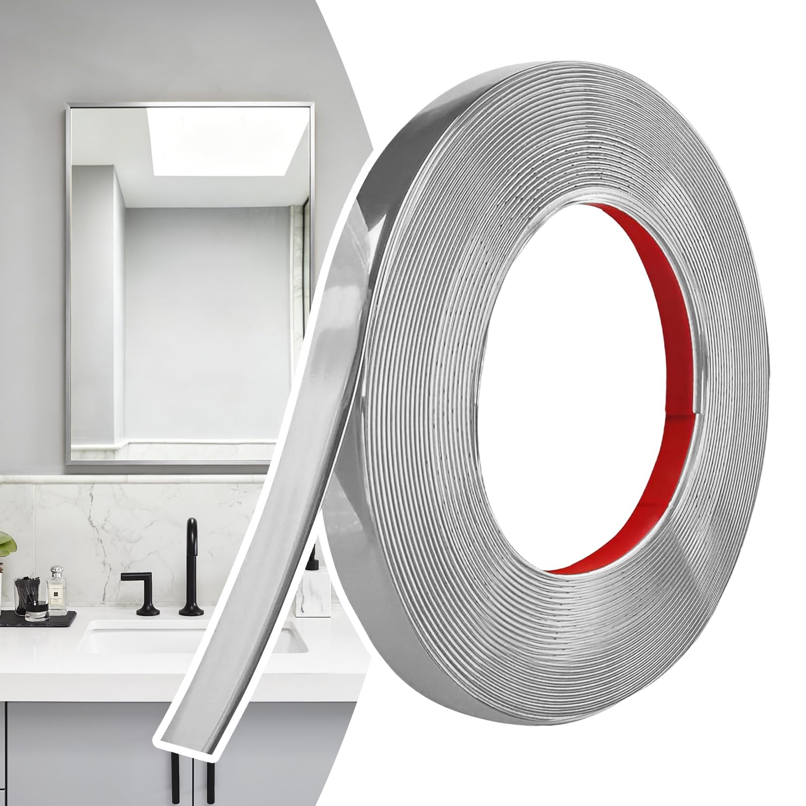 YushengTai Silver Matt Self Adhesive Decorative Moulding, Peel and Stick, Flexible PVC Wall Strips, Ideal for Wall, Mirror, Ceiling, Floor, Cabinet, Tiles, Edges, Moulding DIY (12 m x 1.5 cm) — image 1