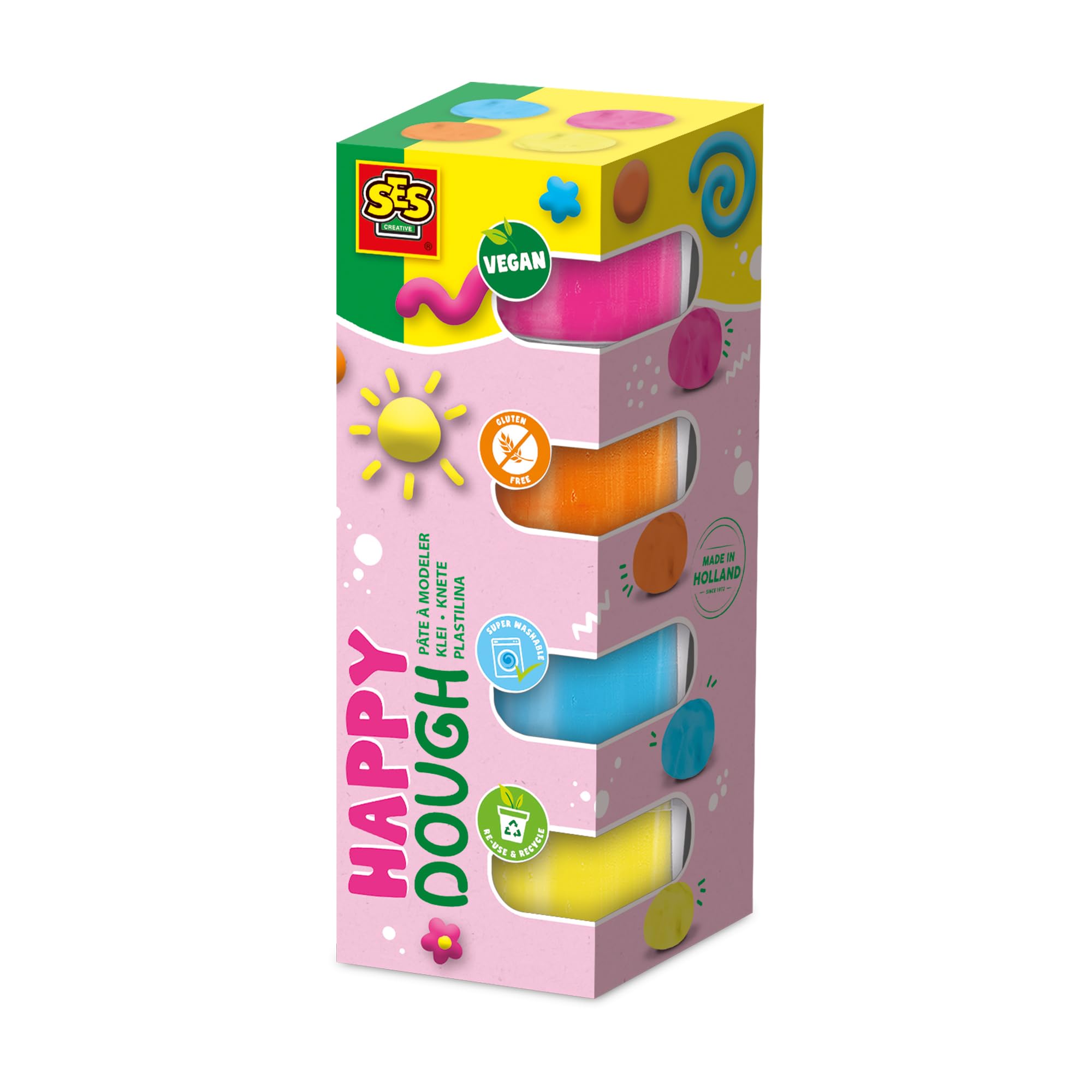 SES Creative Happy Feel Good Dough 4 Pack - Vegan, Gluten-Free, Washable Modeling Dough for Kids