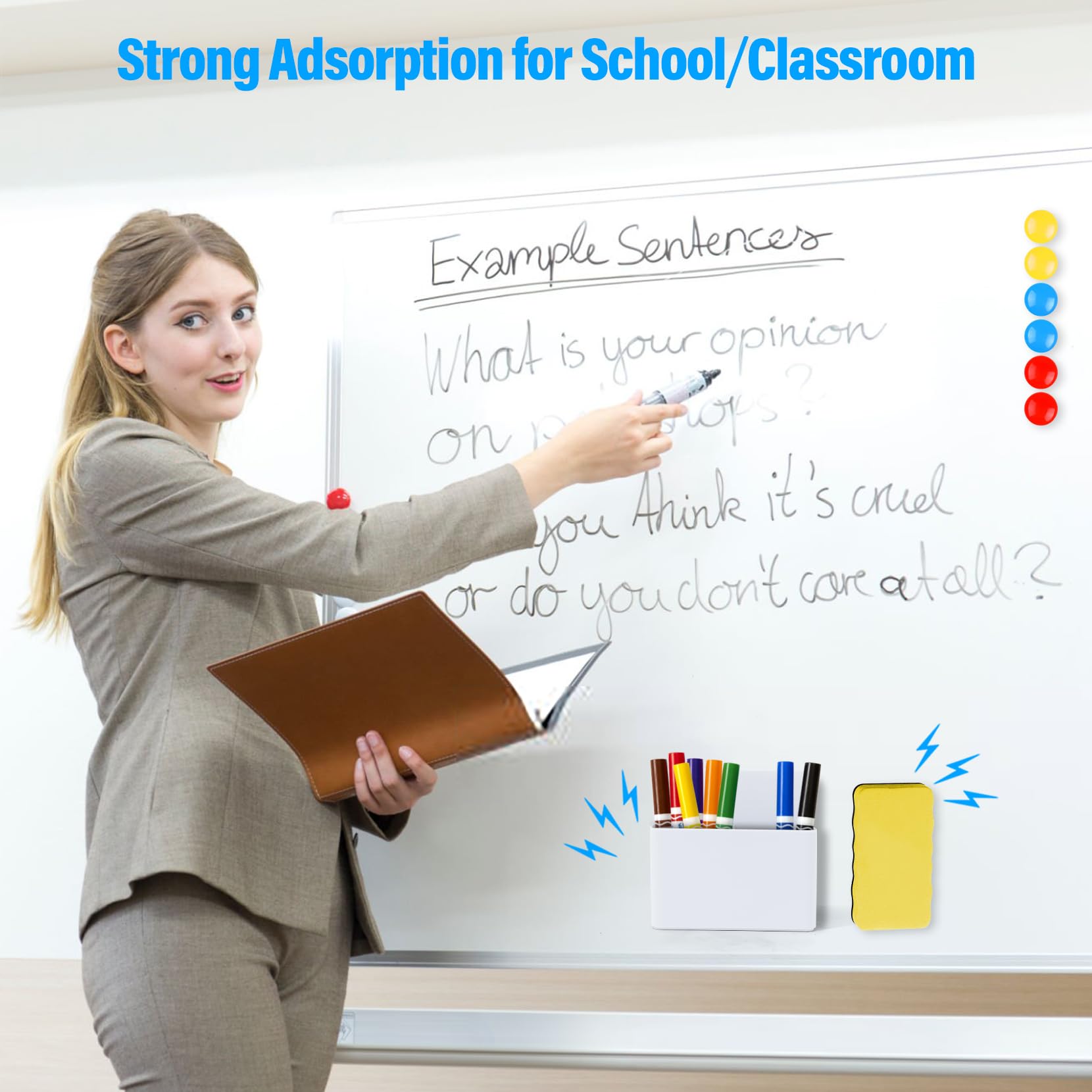 Keinlan 2Pcs Magnetic Pen Holder & Organizer for Whiteboard Office School Strong Magnet Back Adjustable Marker Holder with Eraser - Image 3