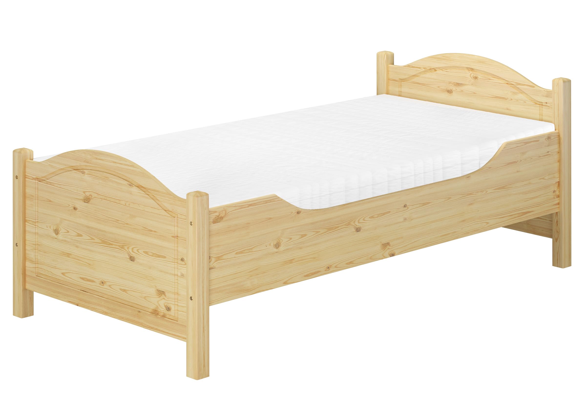 Seniorenbett extra hoch aus Kiefer Massivholz 100x200 cm inkl. Rollrost und Komfortschaum-Matratze