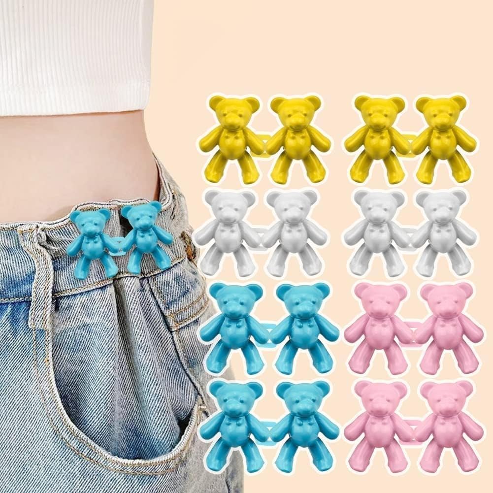 8pcs Cute Bear Button Pins for Jeans Teddy Bear Button Pins Adjustable Waist Buckle for Loose Jeans Pants, Detachable Buttons for Jeans No Need Sewing Waist Tightener Clip (Y)
