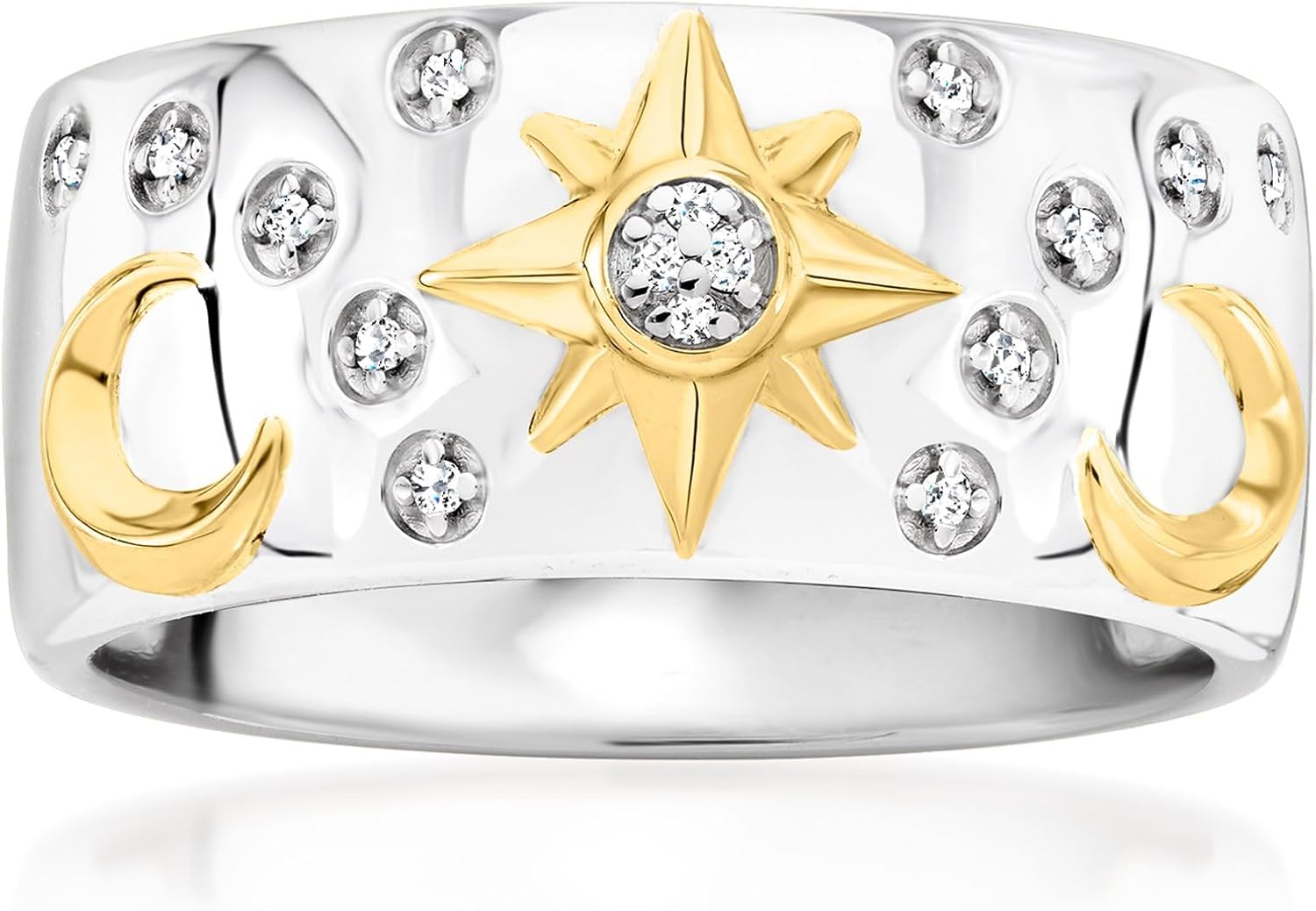Ross-Simons Sterling Silver and 18kt Gold Over Sterling Celestial Ring With Diamonds