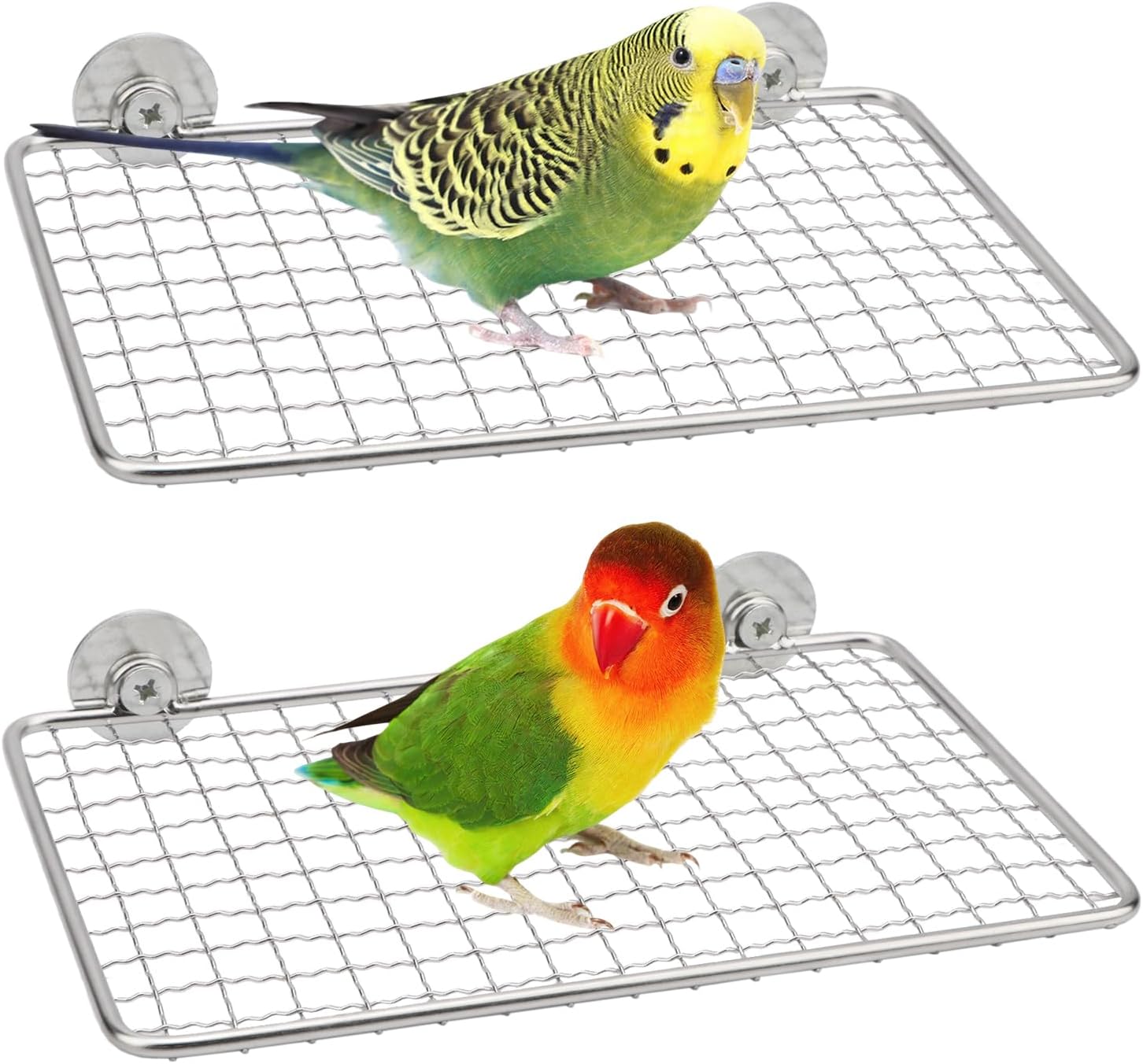 Hypeety 2pcs Stainless Steel Bird Perch Open-Grid Perch for Small and Large Parrots Claw-Friendly Grip Perch Easy Clean Cage Stand Bird Cage Platform for Budgies Cockatiels Conures Quakers Lovebirds
