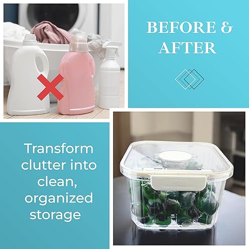 Miniatura 6 de Skywin Contenedor de cápsulas de lavandería con tapa (transparente)  Contenedor de almacenamiento de cápsulas de lavandería para organización de