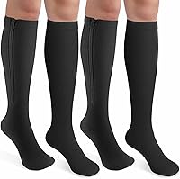 Vista 1 de CASMON 2 pares de calcetines de compresión con cremallera para mujer y hombre, calcetín de apoyo hasta la rodilla con punta cerrada de 15-20 mmHg