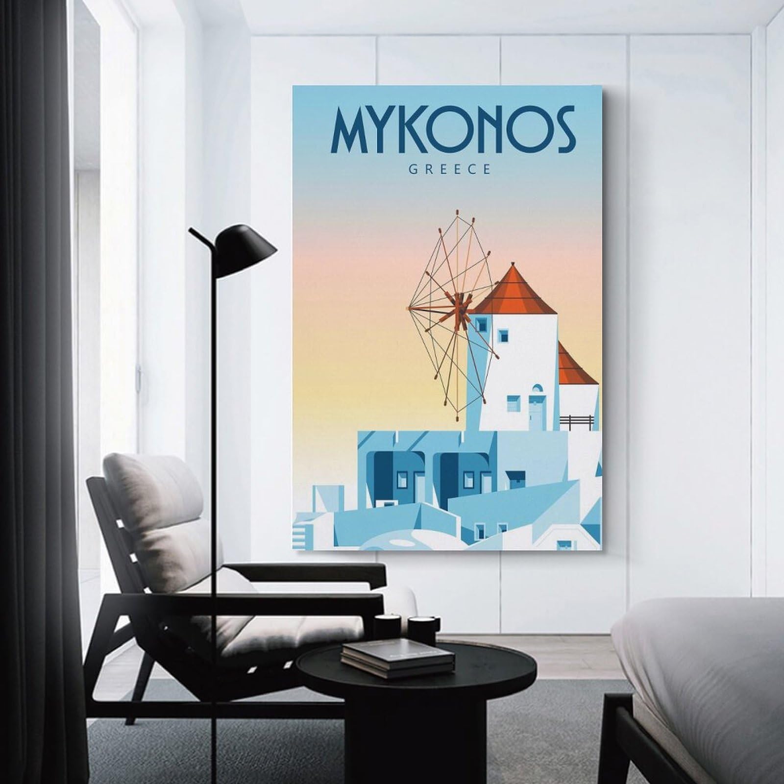 Junmoney Mykonos Canvas Wall Art 24x36inch(60x90cm), for Work Areas, Reading Rooms Or Studios, A Smart Decor Choice for Study Walls
