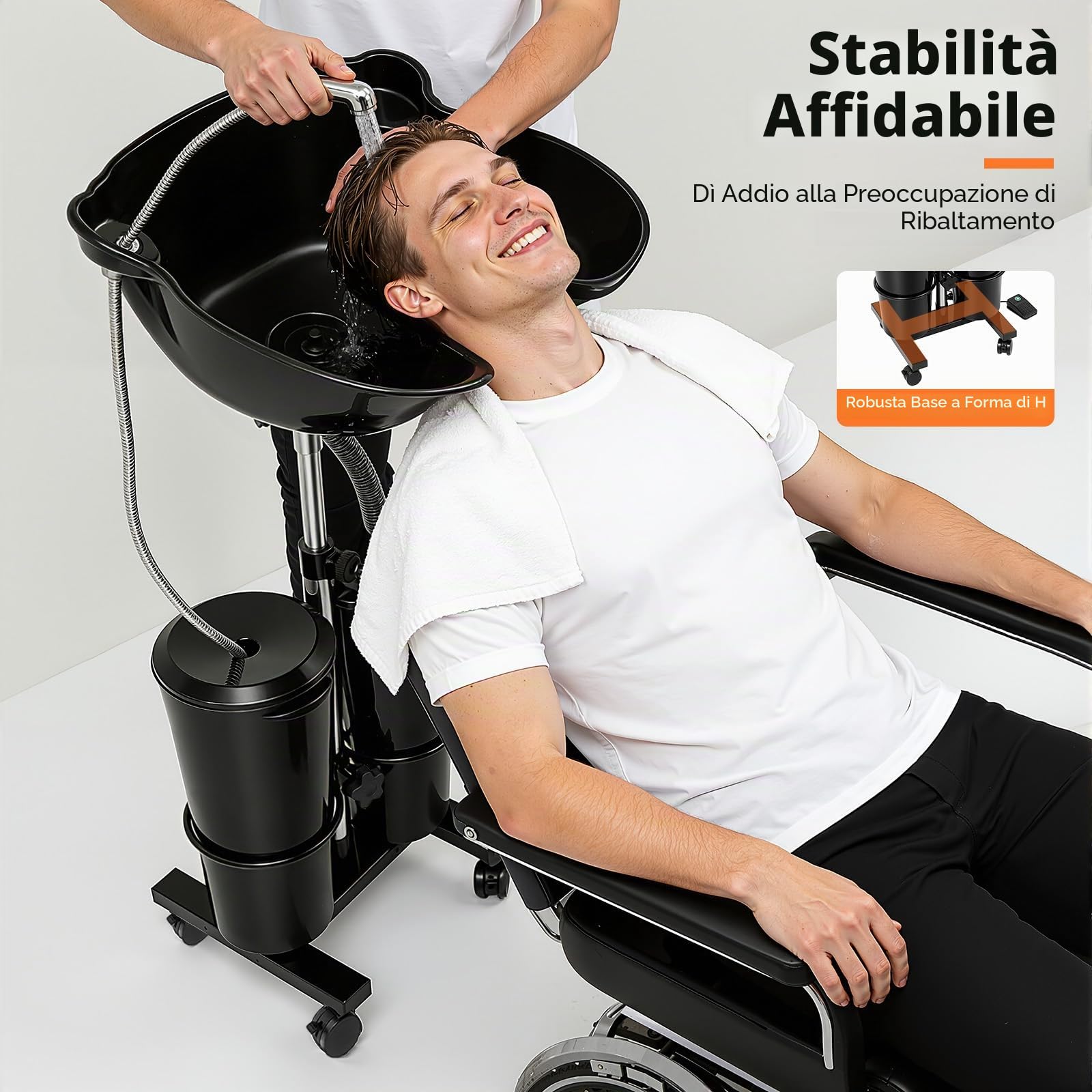 Lavabo mobile barbiere lavabi per capelli, lavandino retromarcia con serbatoio dell'acqua e doccia, lavandino portatile per barbiere